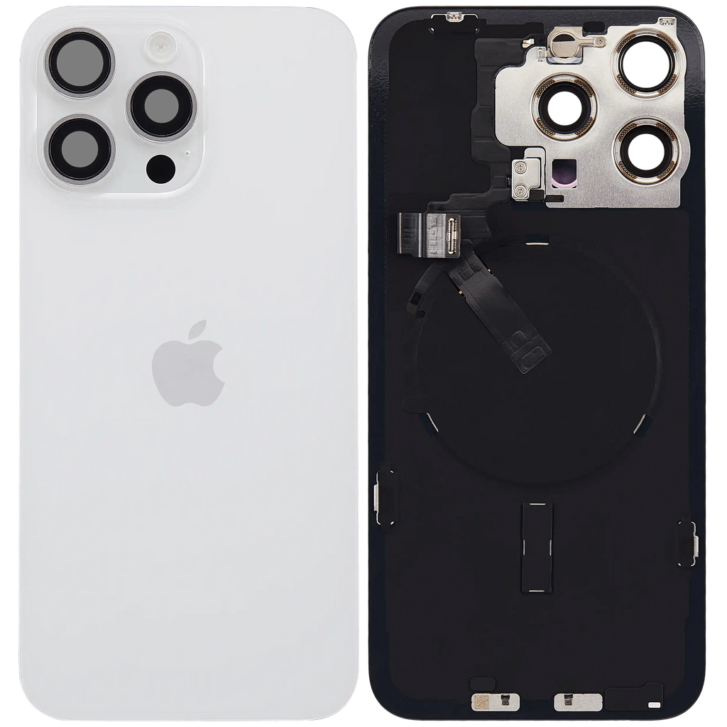 Back Cover with MagSafe Magnet, NFC & Flash Flex Cable for iPhone 15 Pro Max (Original OEM, UK/EU Version, White Titanium)