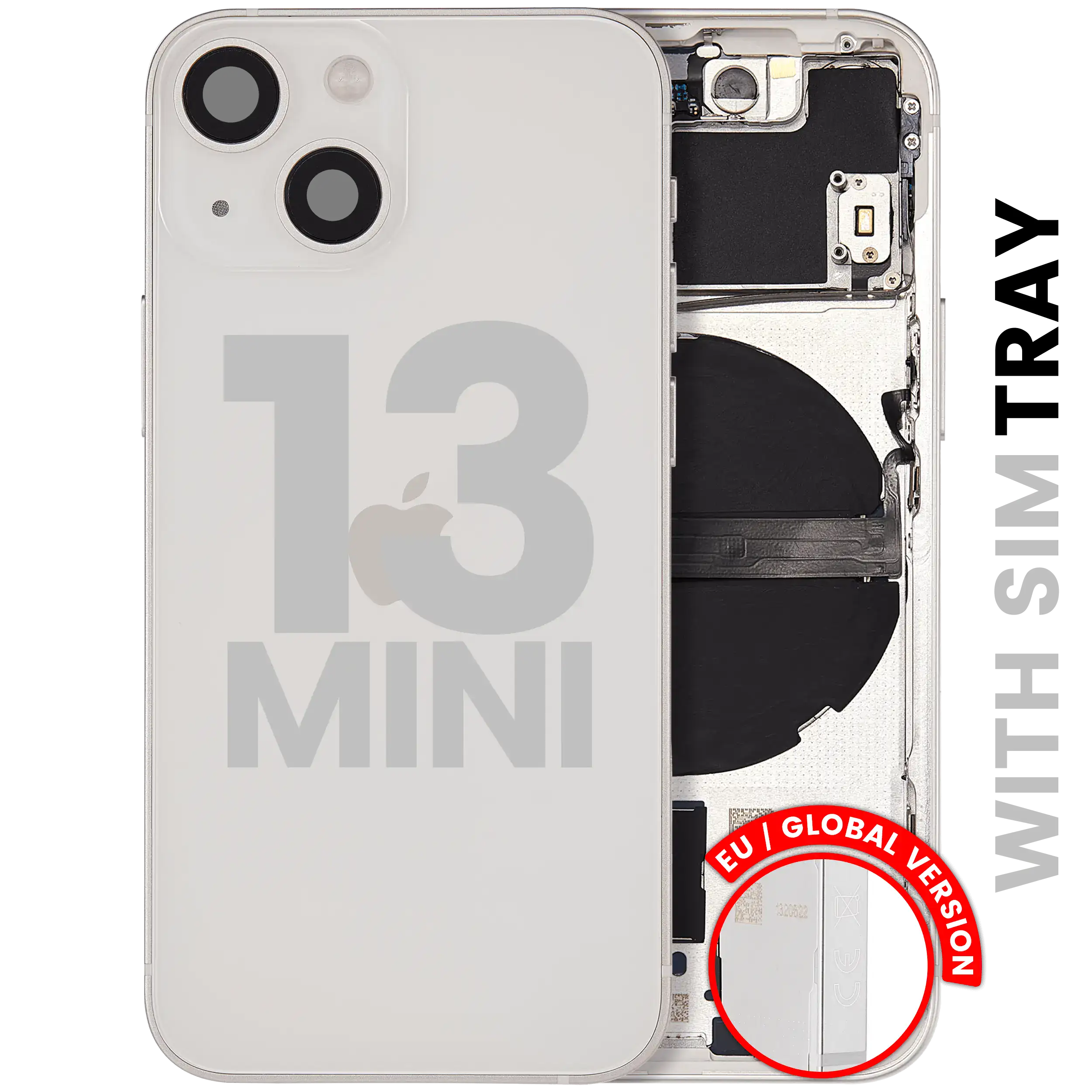 Backcover/Rahmen mit Small Parts für iPhone 13 Mini (EU / Global Version) (gebrauchter OEM-Ausbau, Qualität A) (Starlight)