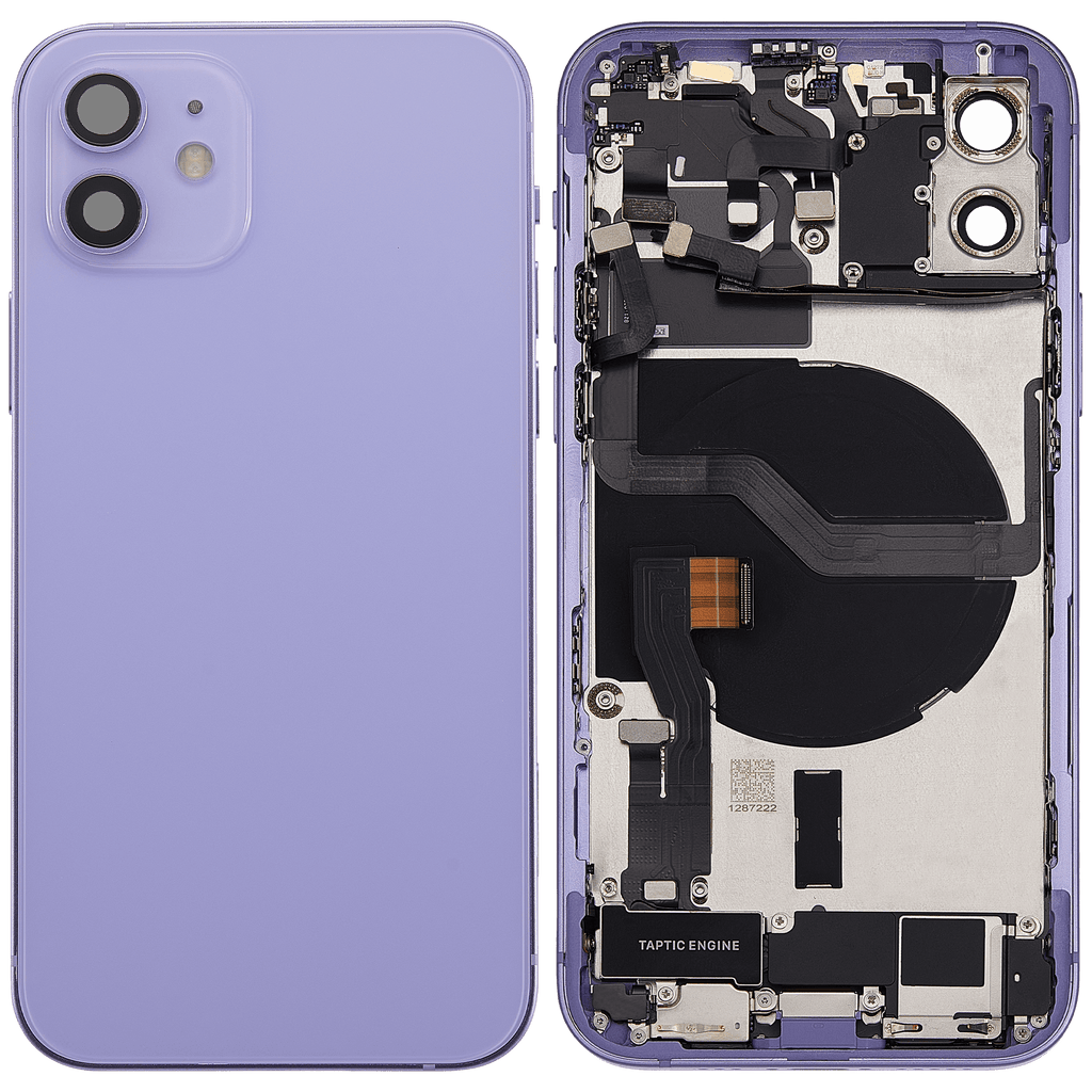 Backcover/Rahmen mit Ladebuchse Flex & Small Parts für iPhone 12 (US-Version) (gebrauchter OEM-Ausbau, Qualität A) (Lila)
