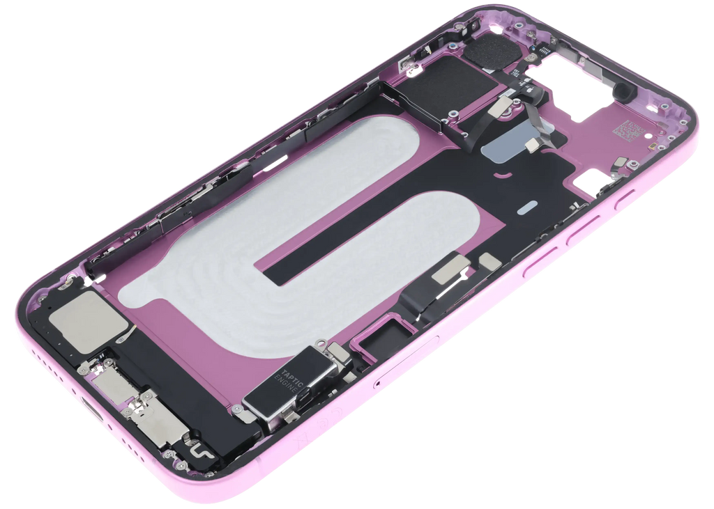 Midframe/Rahmen mit Ladebuchse Flex & Small Parts für iPhone 16 Plus (EU / Global Version) (gebrauchter OEM-Ausbau, Qualität C) (Pink)