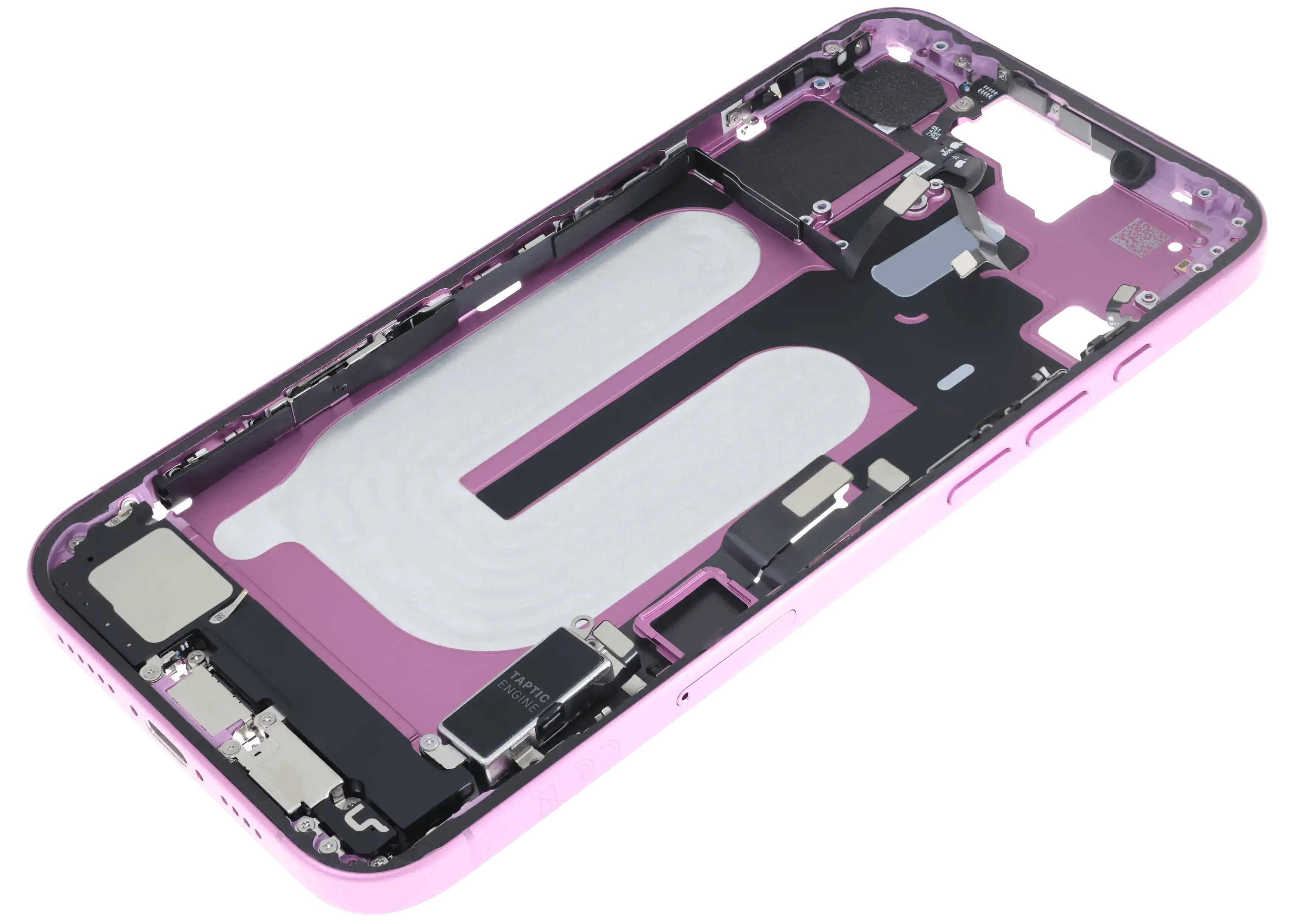 Midframe/Rahmen mit Ladebuchse Flex & Small Parts für iPhone 16 Plus (EU / Global Version) (gebrauchter OEM-Ausbau, Qualität C) (Pink)