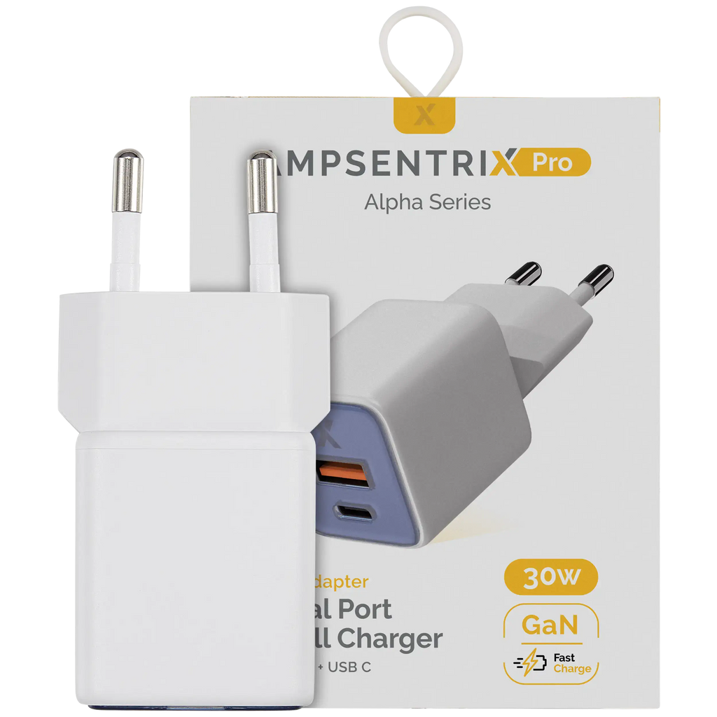 AmpSentrix Pro 30W 2-in-1 USB-C / USB-A GaN Wall Adapter (220V / EU Plug) (Ultramarine)