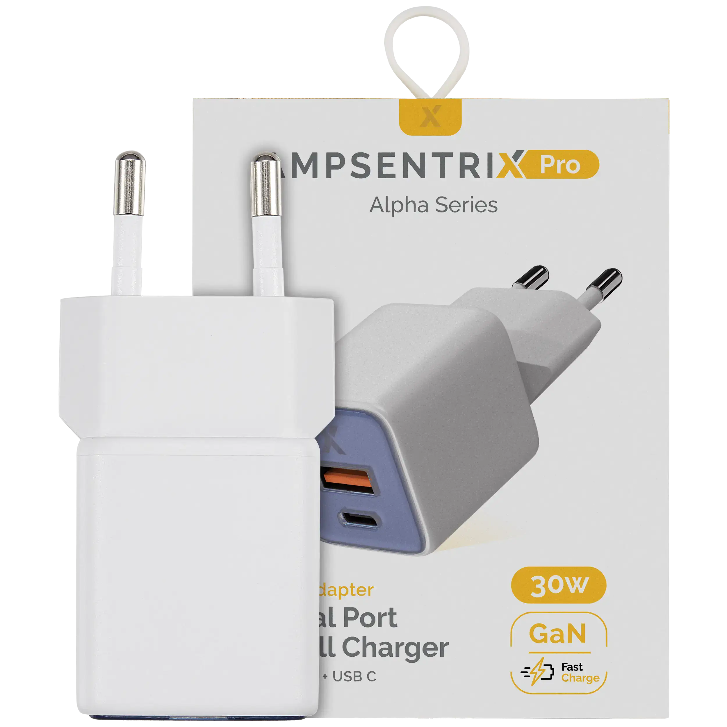 AmpSentrix Pro 30W 2-in-1 USB-C / USB-A GaN Wall Adapter (220V / EU Plug) (Ultramarine)