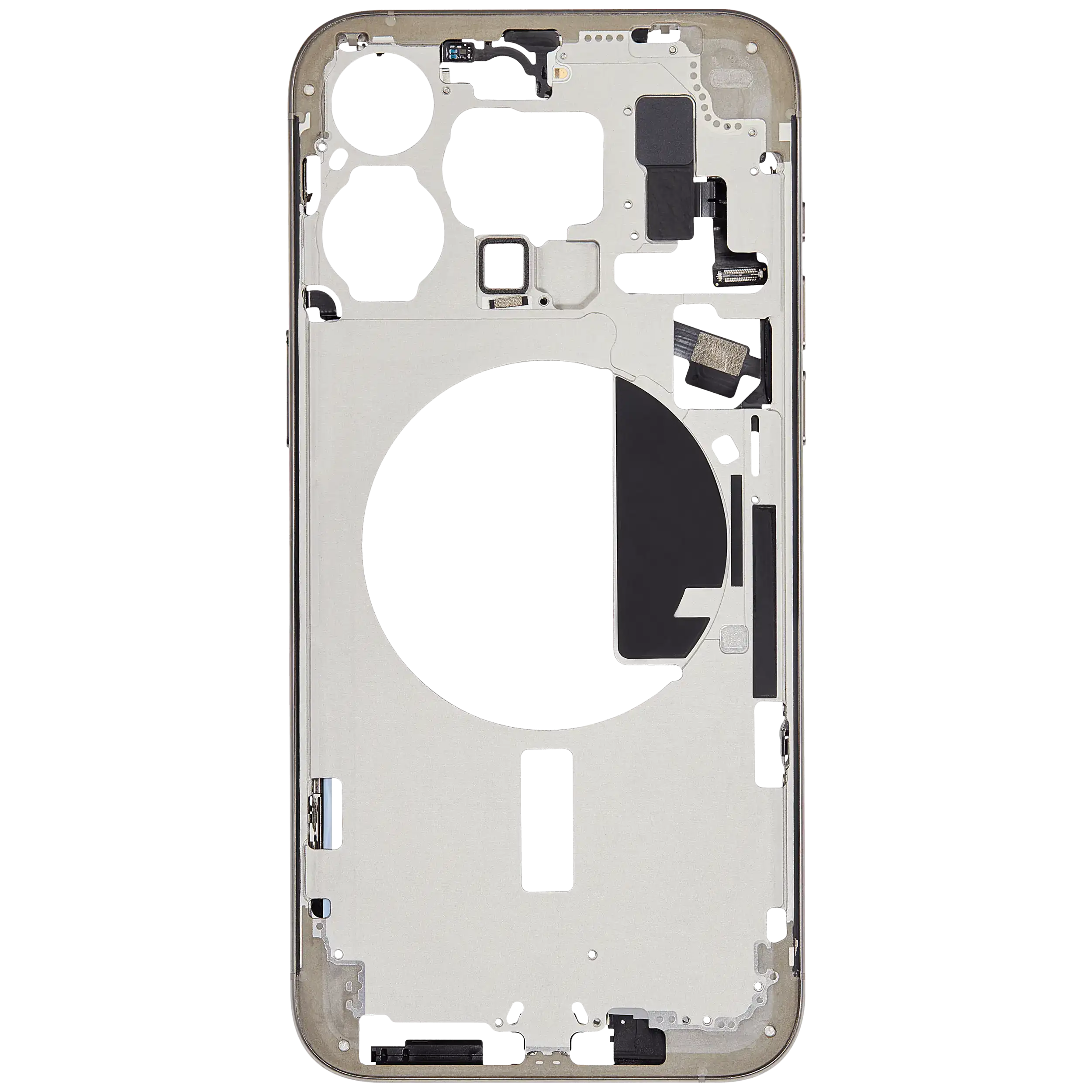 Midframe/Rahmen mit Small Parts für iPhone 15 Pro Max (EU / Global Version) (gebrauchter OEM-Ausbau, Qualität B) (Natural Titanium)