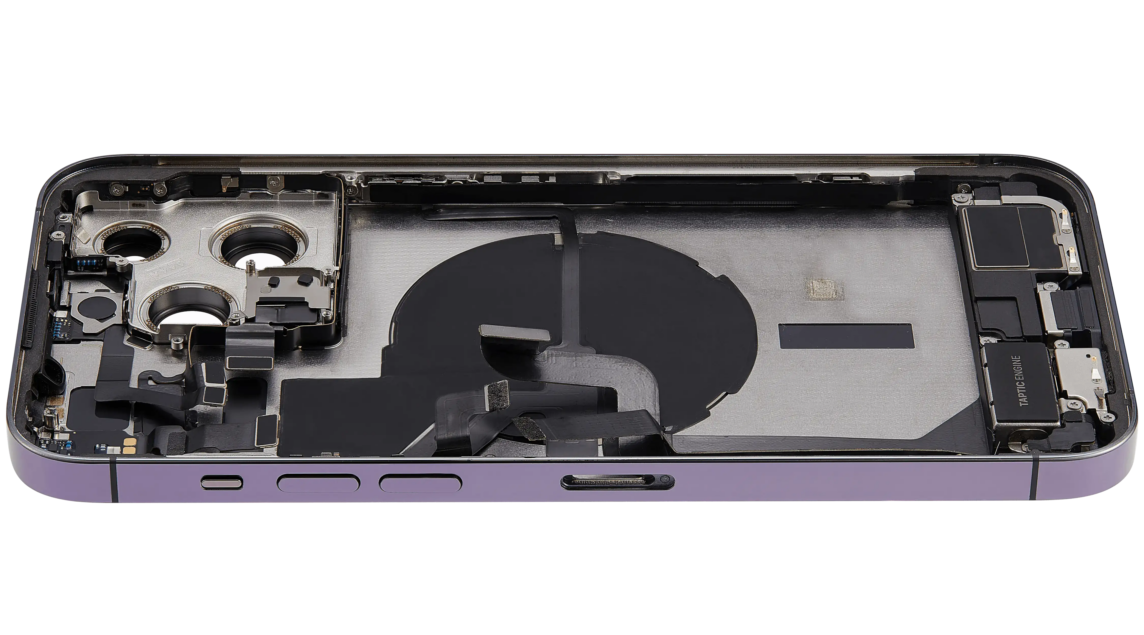 Backcover/Rahmen mit Ladebuchse Flex & Small Parts für iPhone 14 Pro Max (EU / Global Version) (gebrauchter OEM-Ausbau, Qualität A) (Deep Purple)