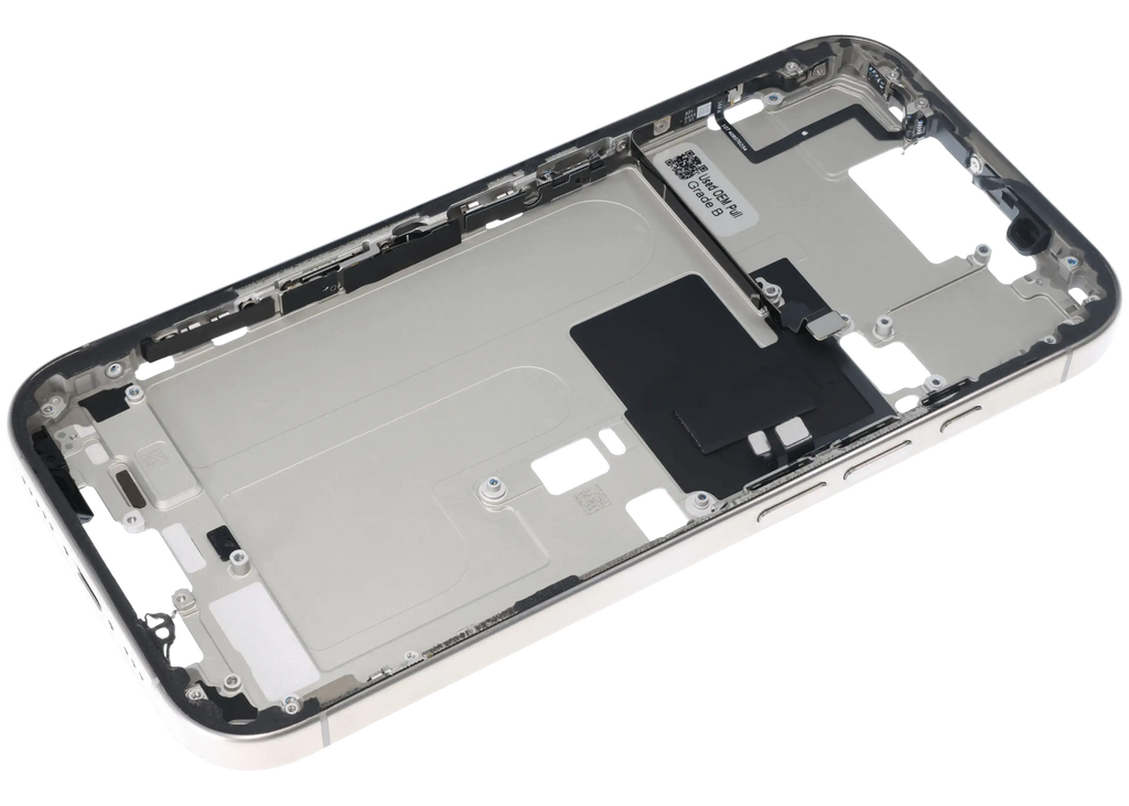 Midframe/Rahmen mit Small Parts für iPhone 16 Pro (US-Version) (gebrauchter OEM-Ausbau, Qualität C) (Natural Titanium)