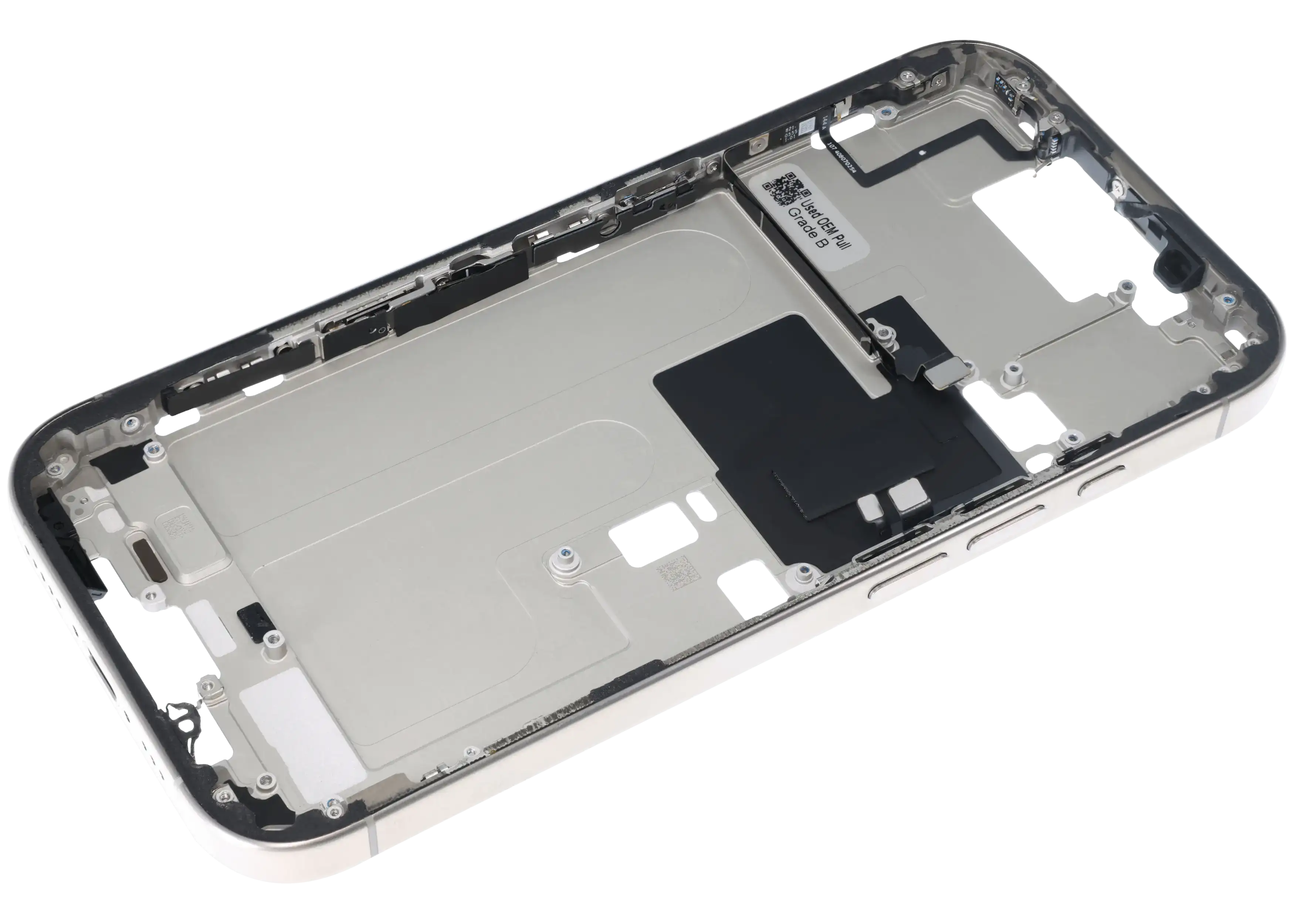 Midframe/Rahmen mit Small Parts für iPhone 16 Pro (US-Version) (gebrauchter OEM-Ausbau, Qualität C) (Natural Titanium)