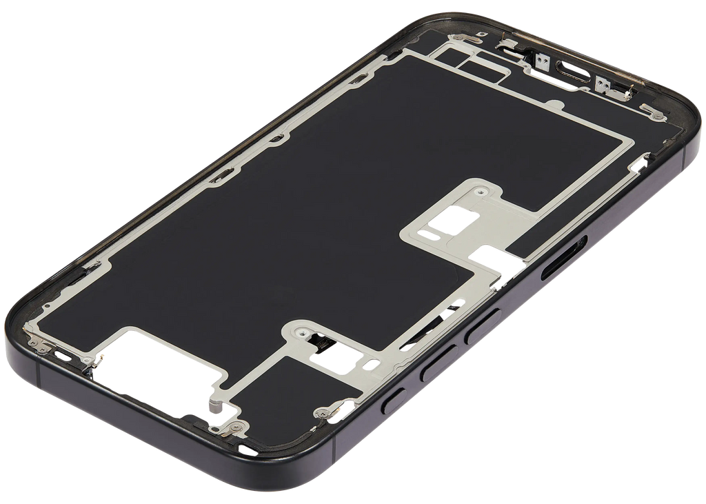 Midframe/Rahmen mit Small Parts für iPhone 16 Pro (EU / Global Version) (gebrauchter OEM-Ausbau, Qualität A) (Schwarz Titanium)