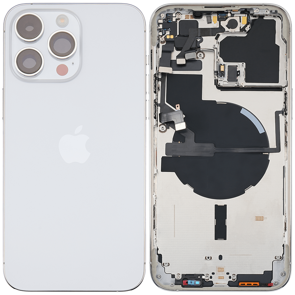 Backcover/Rahmen mit Small Parts für iPhone 14 Pro Max (EU / Global Version) (gebrauchter OEM-Ausbau, Qualität A) (Silber)