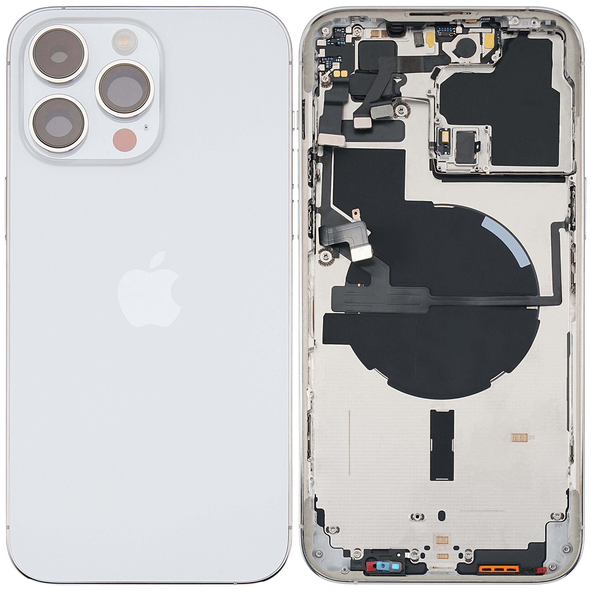 Backcover/Rahmen mit Small Parts für iPhone 14 Pro Max (EU / Global Version) (gebrauchter OEM-Ausbau, Qualität A) (Silber)