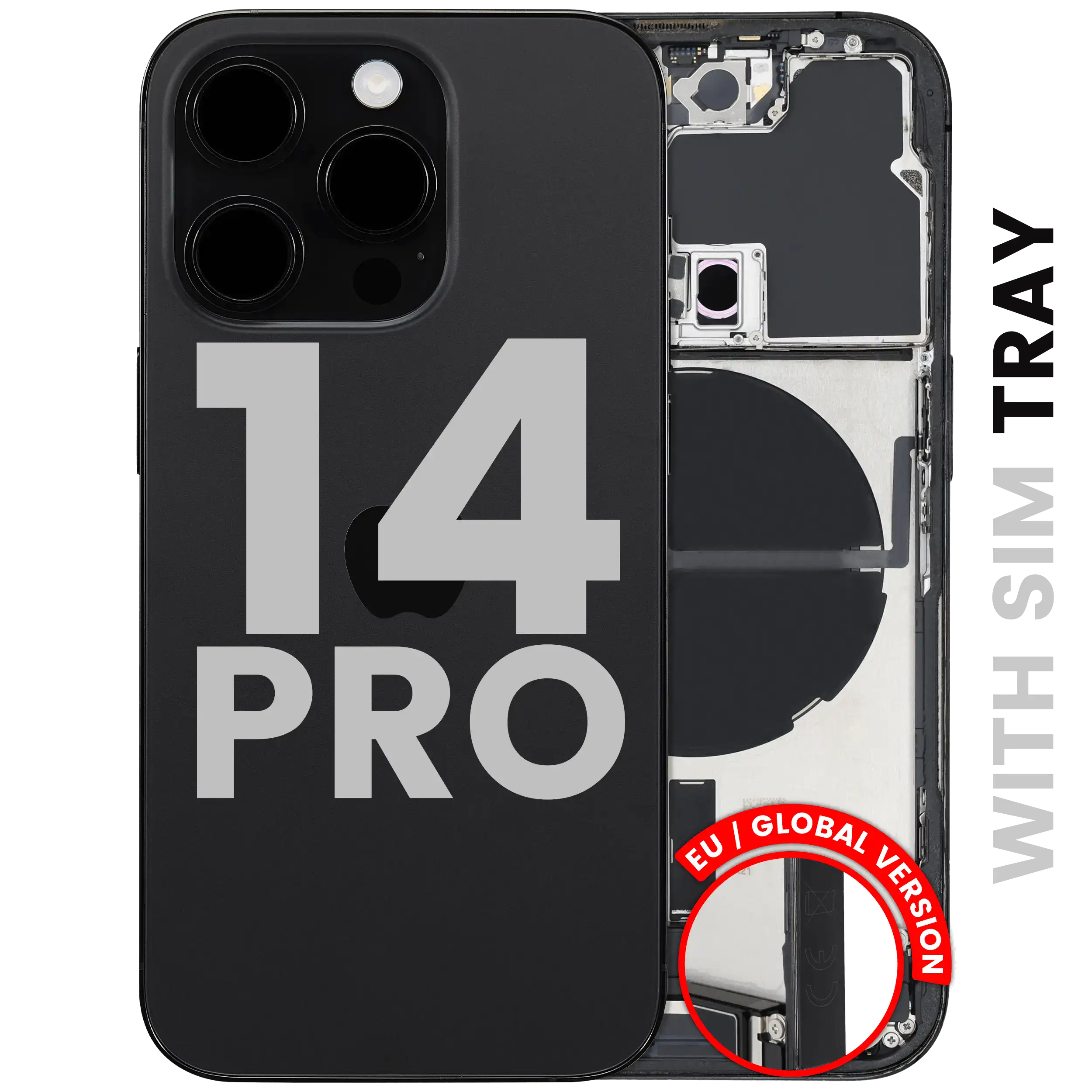 Backcover/Rahmen mit Ladebuchse Flex & Small Parts für iPhone 14 Pro (EU / Global Version) (gebrauchter OEM-Ausbau, Qualität C) (Space Schwarz)