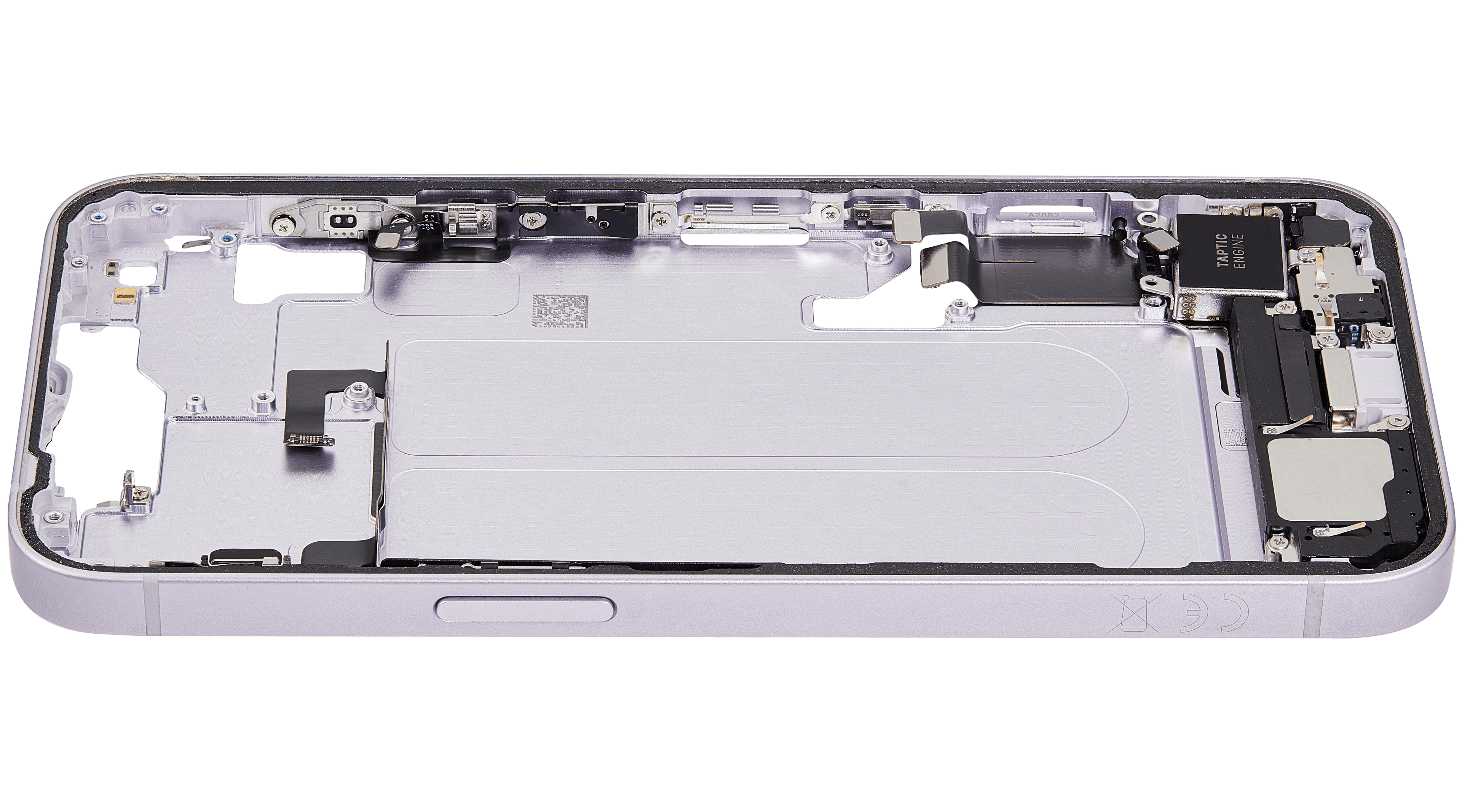 Midframe/Frame with Charging Port Flex and Small Parts for iPhone 14 (EU/Global Version) (Used OEM Part, Grade A) (Purple)