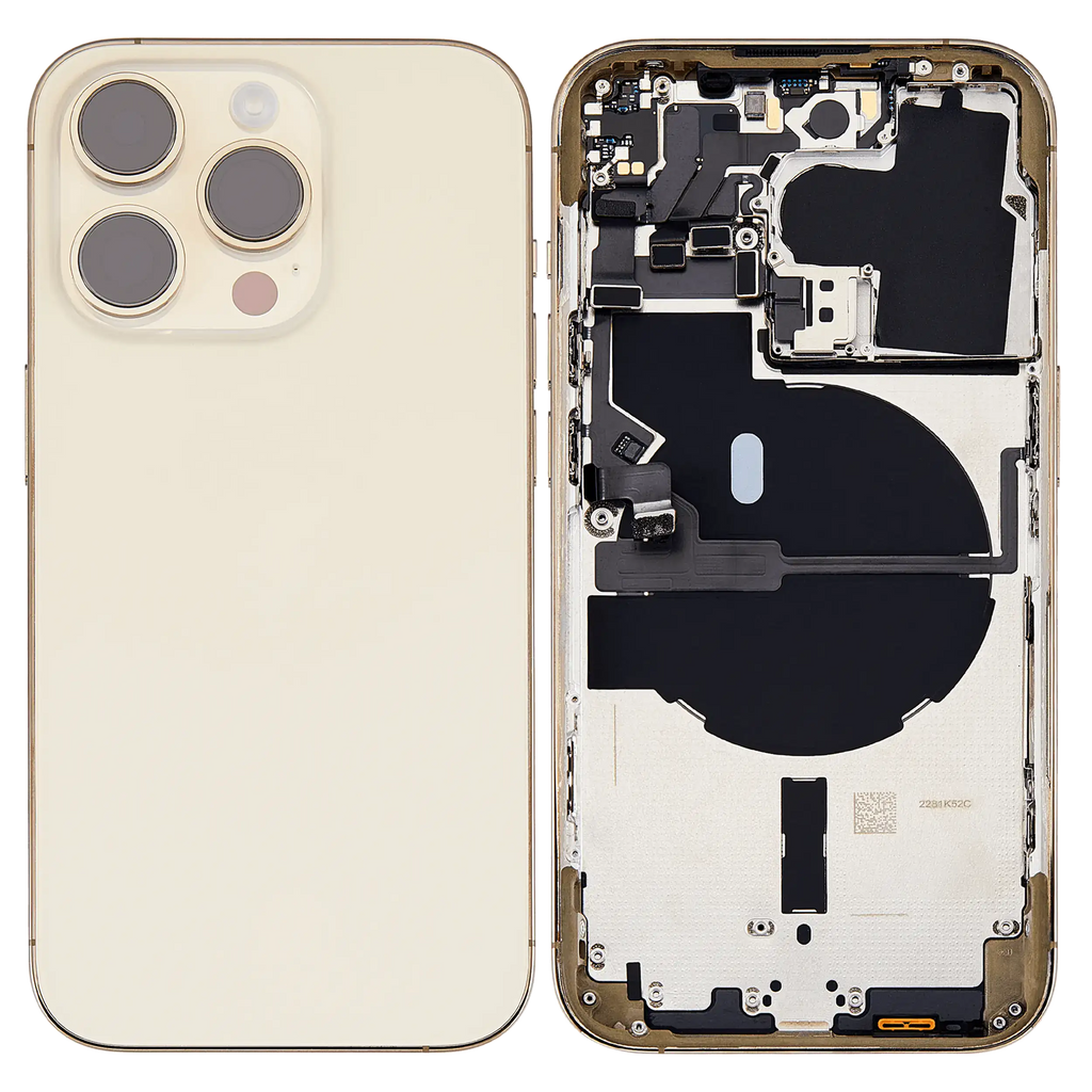 Backcover/Rahmen mit Small Parts für iPhone 14 Pro (EU / Global Version) (gebrauchter OEM-Ausbau, Qualität C) (Gold)