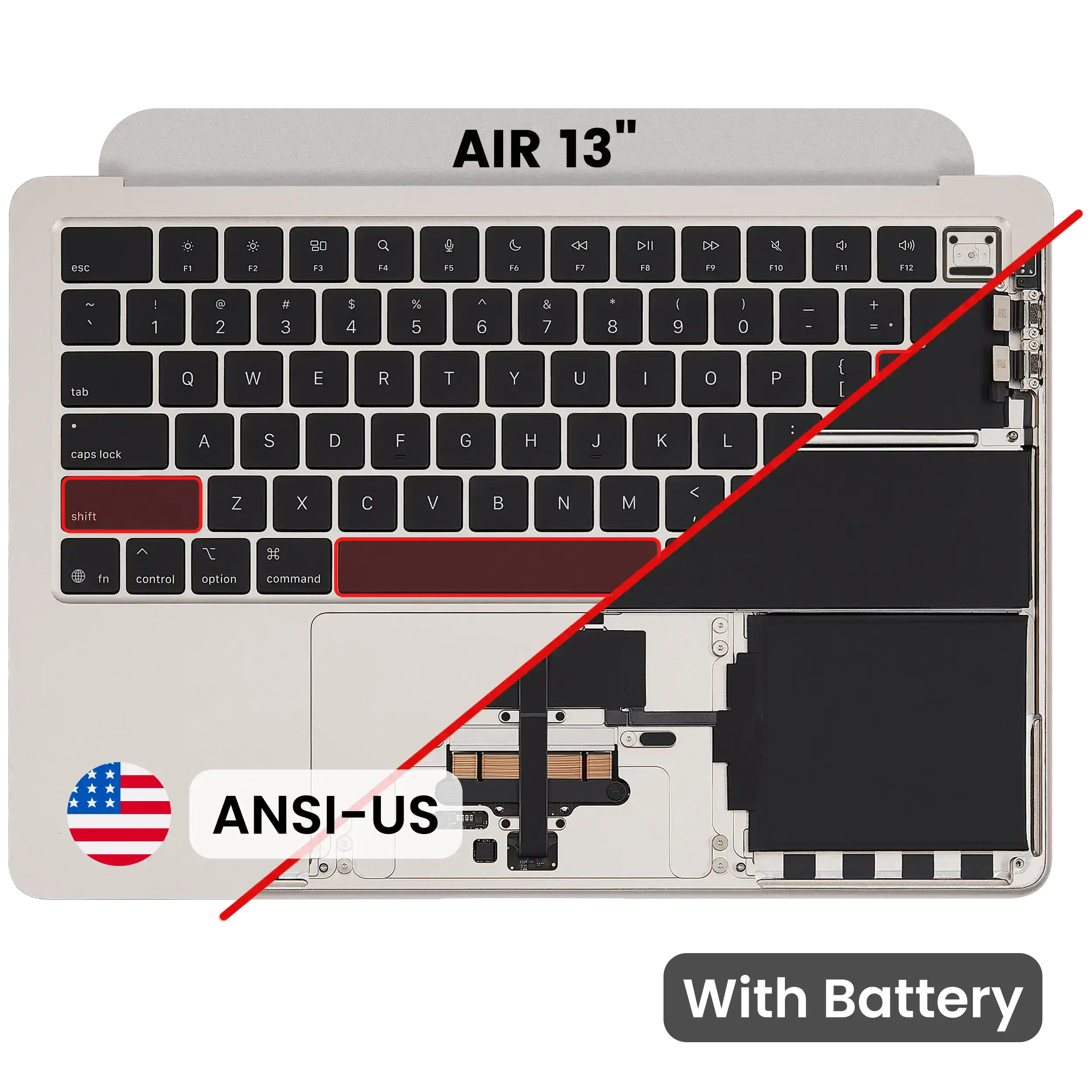 Top Case Assembly with Battery and Keyboard for MacBook Air 13" A3240 (2025) (US Keyboard) (Grade B) (Gold)