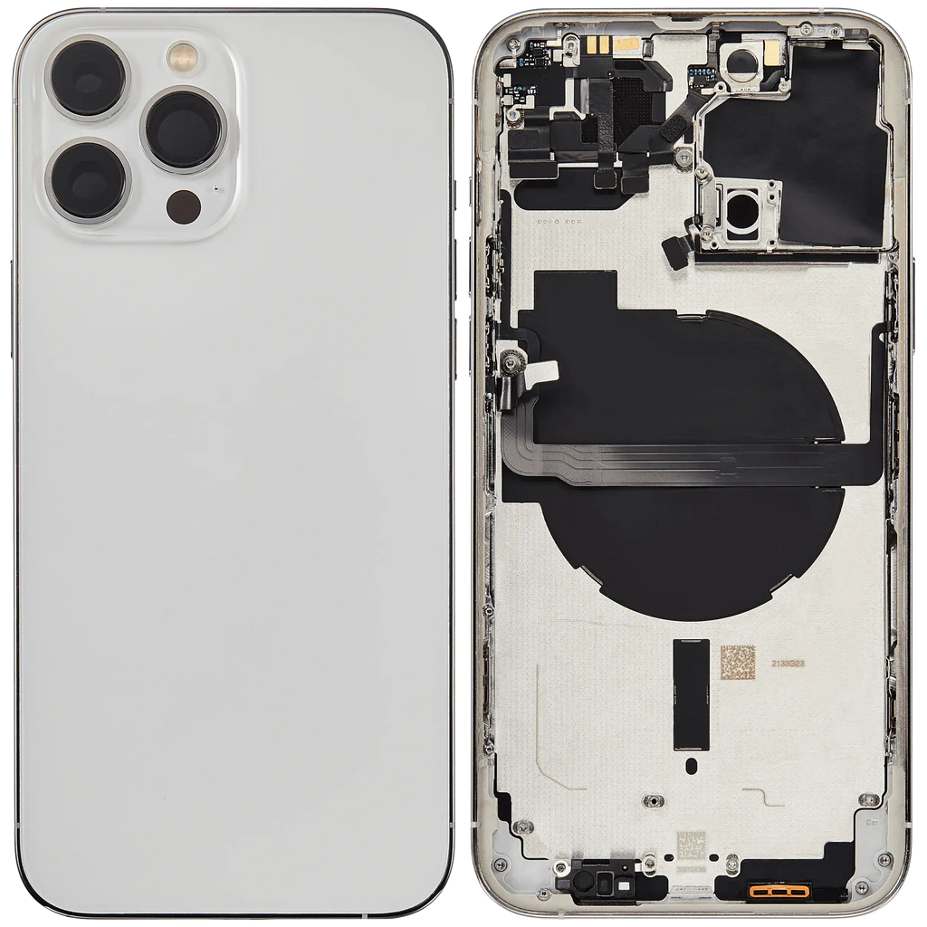 Backcover/Rahmen mit Small Parts für iPhone 13 Pro Max (EU / Global Version) (gebrauchter OEM-Ausbau, Qualität B) (Silber)