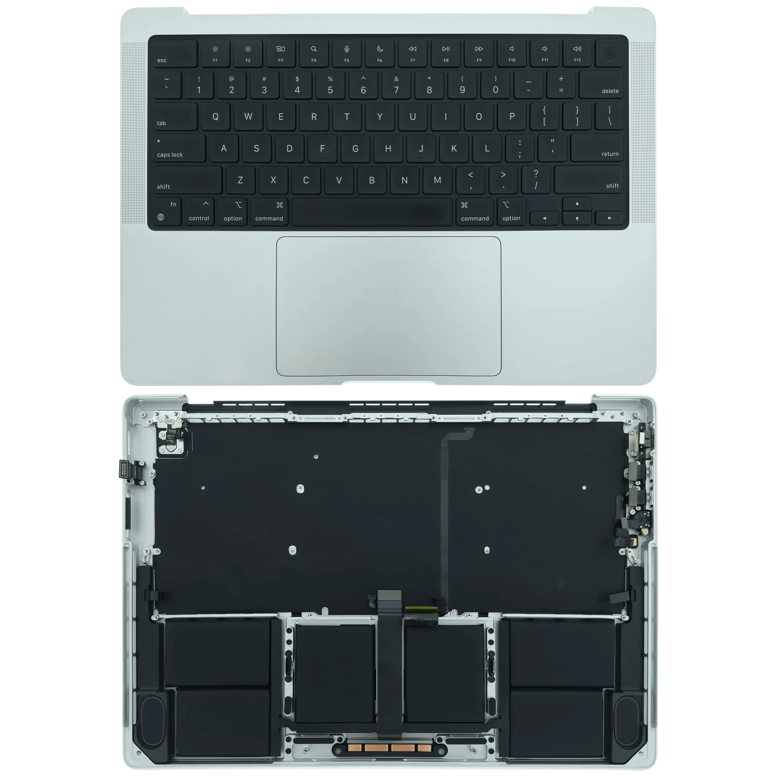 Top Case mit Akku and Keyboard (ANSI US) für MacBook Pro 14" A2442 (2021) / A2779 (2023) (gebrauchter OEM-Ausbau, Qualität A) (Silber)