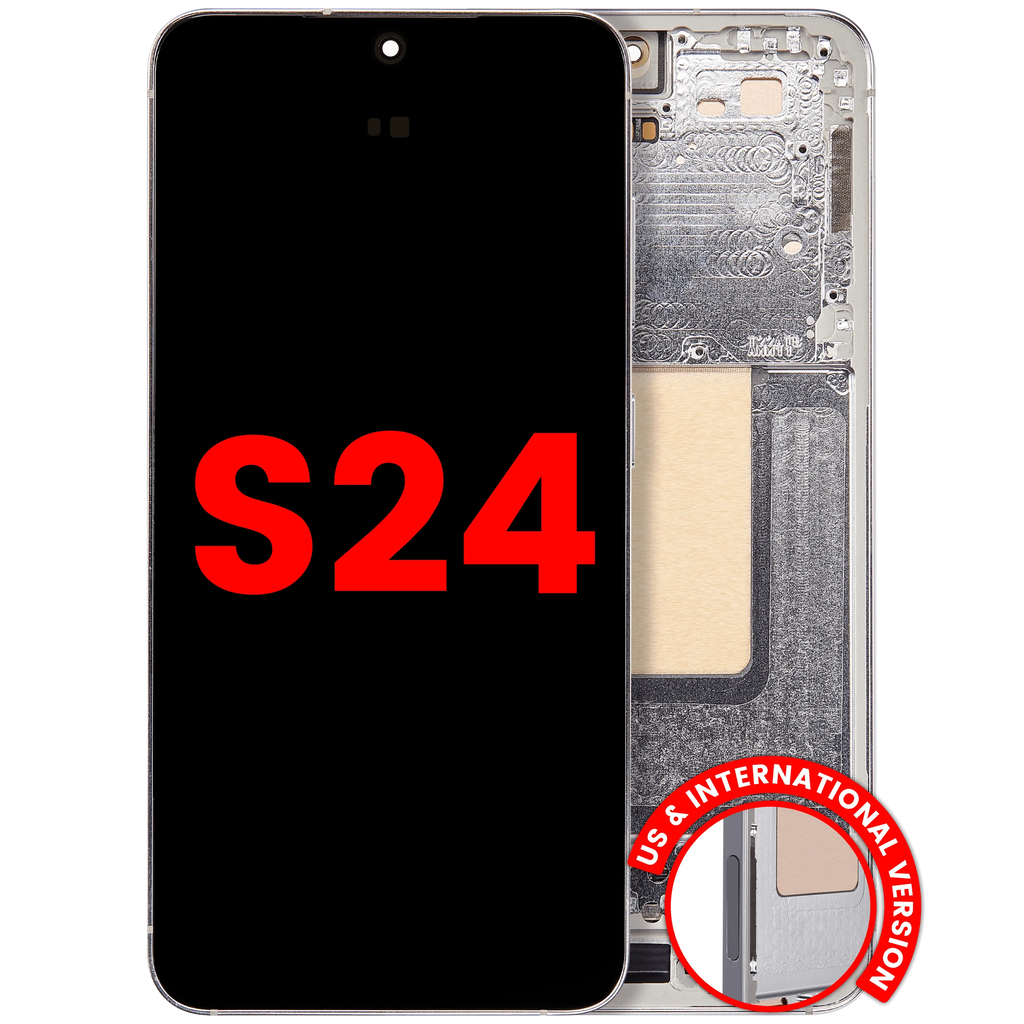 OLED-Display mit Rahmen für Samsung Galaxy S24 5G (US & Internationale Version) (Aftermarket Plus) (Marble Grey)