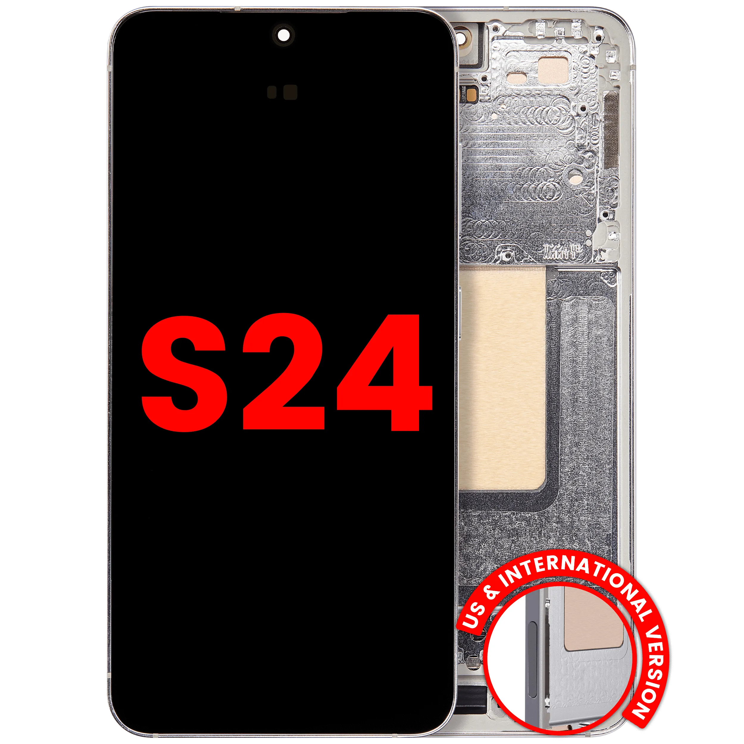 OLED-Display mit Rahmen für Samsung Galaxy S24 5G (US & Internationale Version) (Aftermarket Plus) (Marble Grey)