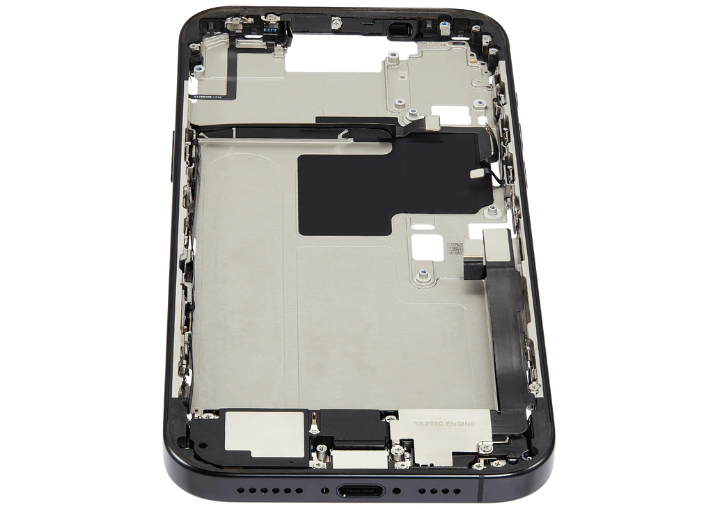 Midframe/Rahmen mit Ladebuchse Flex & Small Parts für iPhone 16 Pro Max (EU / Global Version) (gebrauchter OEM-Ausbau, Qualität C) (Schwarz Titanium)