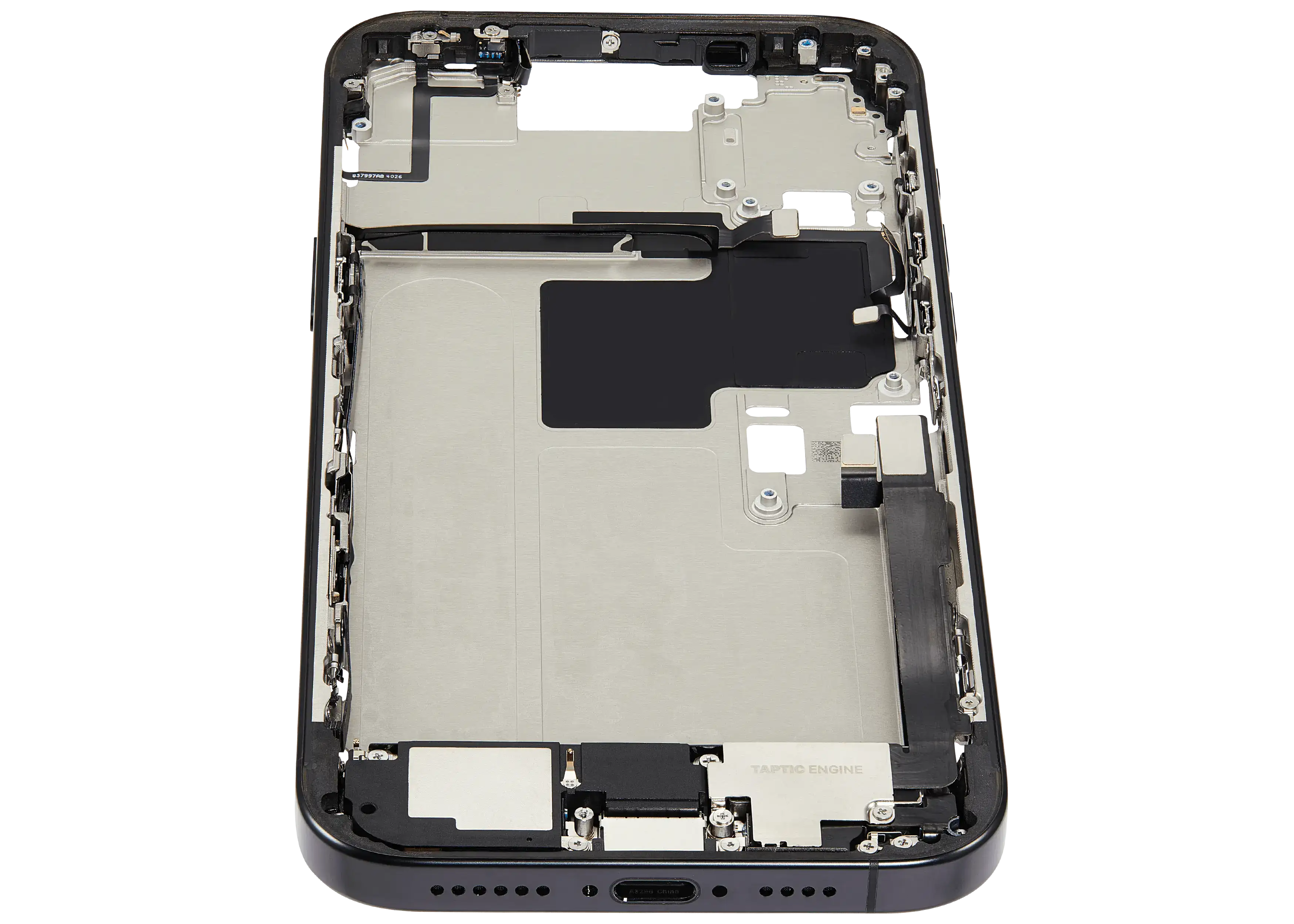 Midframe/Rahmen mit Ladebuchse Flex & Small Parts für iPhone 16 Pro Max (EU / Global Version) (gebrauchter OEM-Ausbau, Qualität C) (Schwarz Titanium)