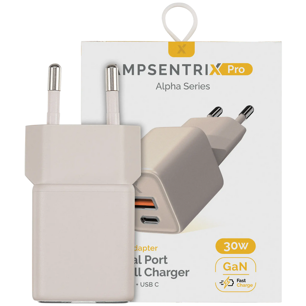 AmpSentrix Pro 30W 2-in-1 USB-C / USB-A GaN Wall Adapter (220V / EU Plug) (Desert Titanium)