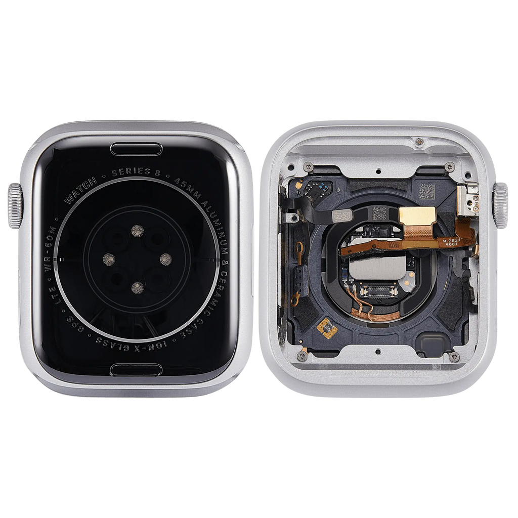 Backcover/Rahmen Compatible für Watch Series 8 (45MM) (gebrauchter OEM-Ausbau, Qualität A) (Cellular Version) (Aluminum / Silver)