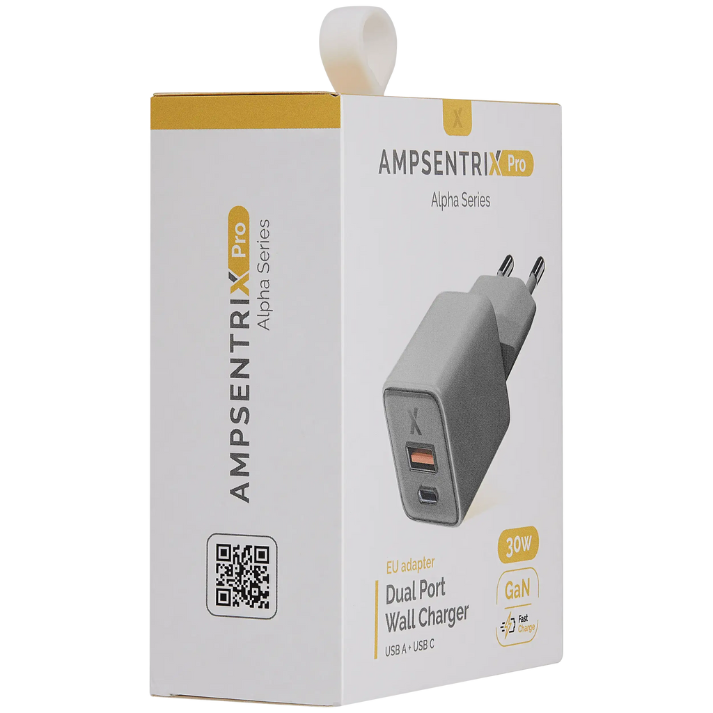 AmpSentrix Pro 30W 2-in-1 USB-C / USB-A GaN Wall Adapter (220V / EU Plug) (Natural Titanium)