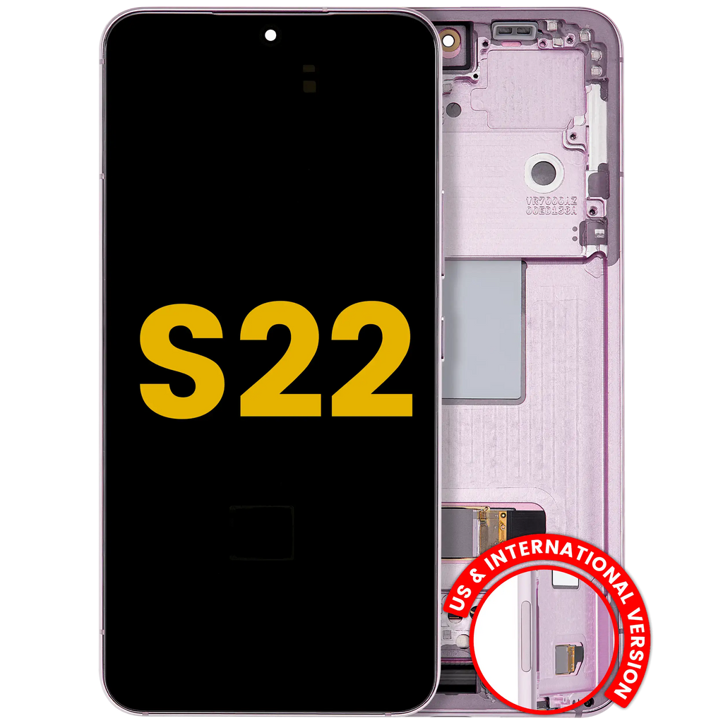 OLED-Display mit Rahmen für Samsung Galaxy S22 5G (US & Internationale Version) (gebrauchter OEM-Ausbau, Qualität A) (Bora purple)