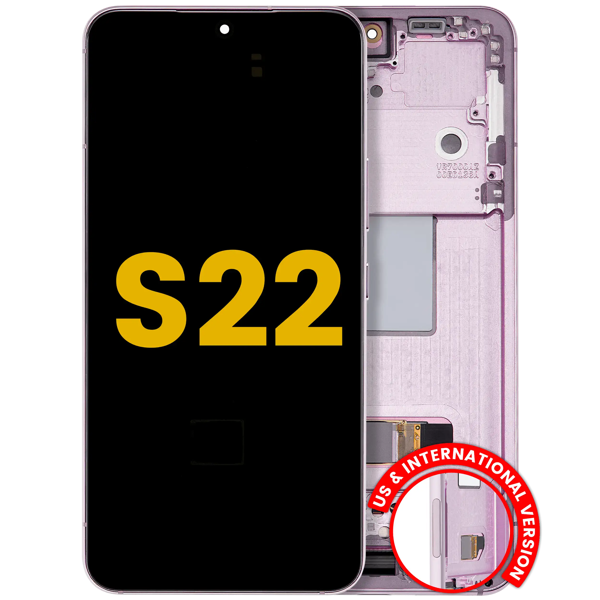 OLED-Display mit Rahmen für Samsung Galaxy S22 5G (US & Internationale Version) (gebrauchter OEM-Ausbau, Qualität A) (Bora purple)