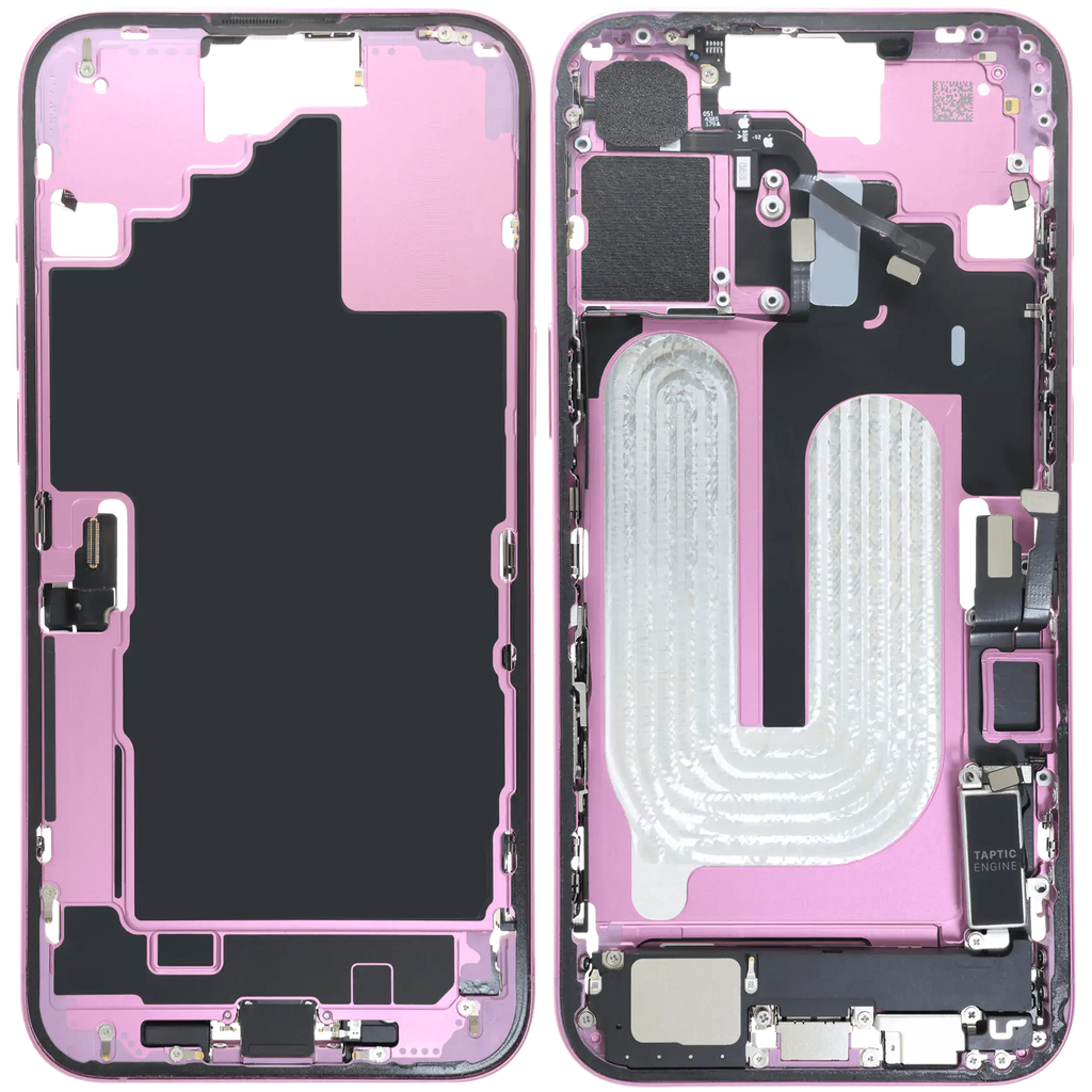Midframe/Rahmen mit Ladebuchse Flex & Small Parts für iPhone 16 Plus (EU / Global Version) (gebrauchter OEM-Ausbau, Qualität C) (Pink)