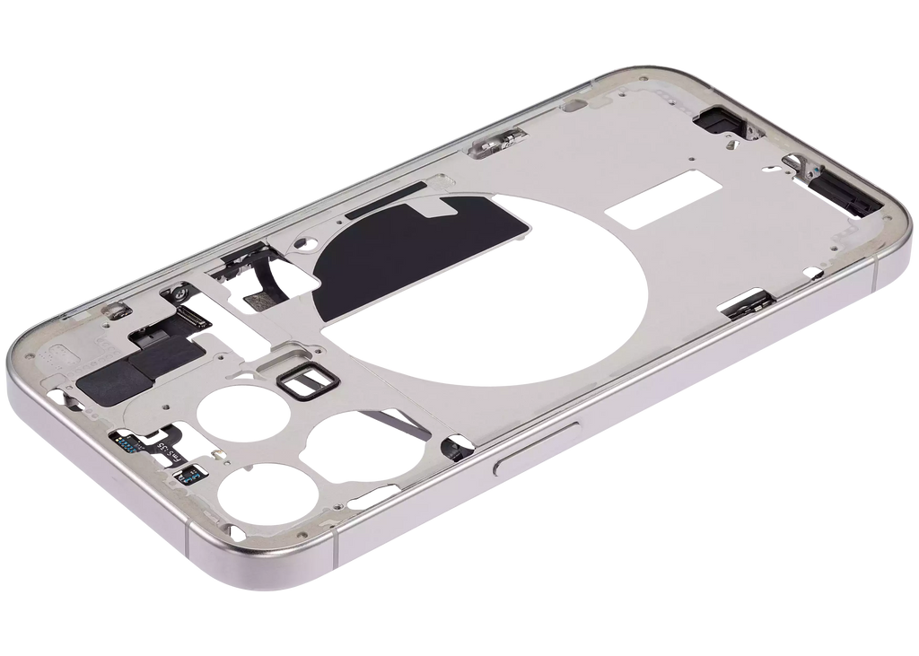 Midframe/Rahmen mit Small Parts für iPhone 15 Pro (EU / Global Version) (Aftermarket Plus) (Weiß Titanium)