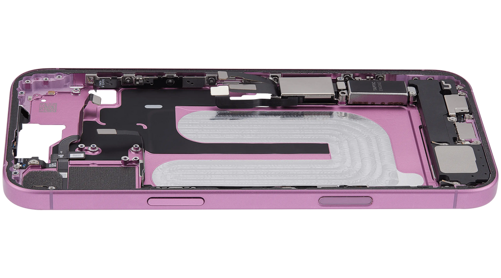 Midframe/Rahmen mit Ladebuchse Flex & Small Parts für iPhone 16 Plus (US-Version) (gebrauchter OEM-Ausbau, Qualität C) (Pink)