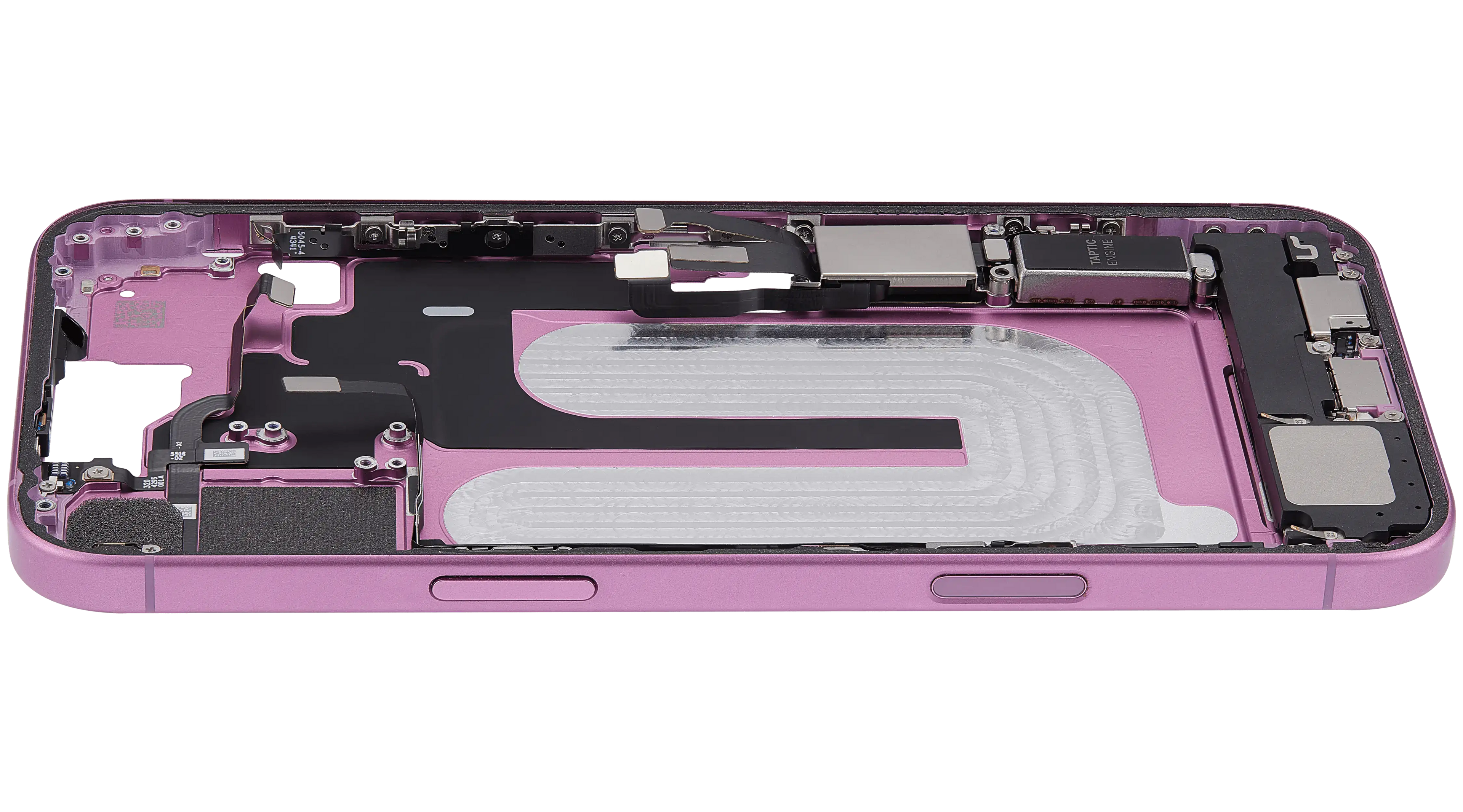 Midframe/Rahmen mit Ladebuchse Flex & Small Parts für iPhone 16 Plus (US-Version) (gebrauchter OEM-Ausbau, Qualität C) (Pink)