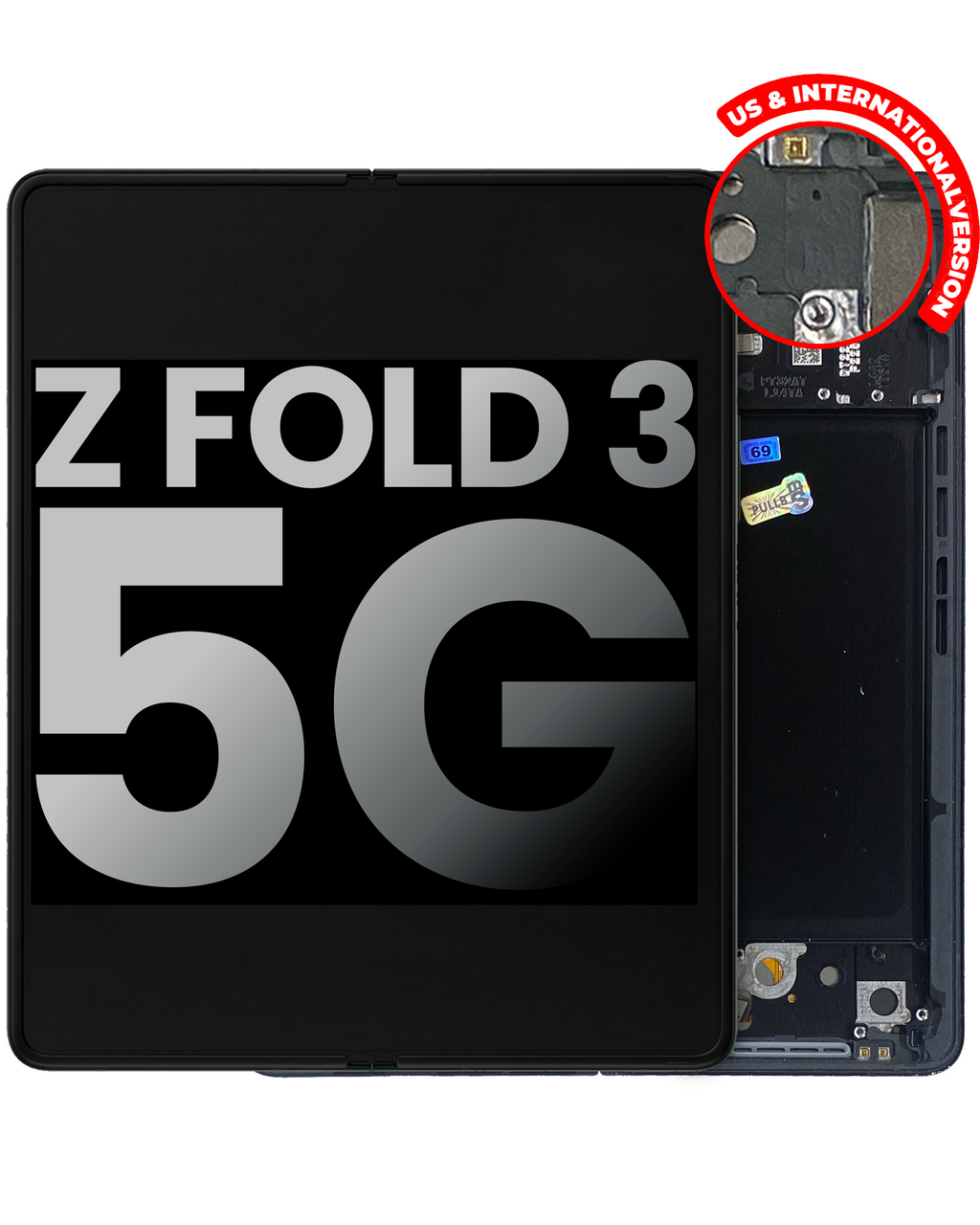 Inner OLED-Display mit Rahmen für Samsung Galaxy Z Fold 3 5G (US & International) (gebrauchter OEM-Ausbau, Qualität A) (Phantom Black)