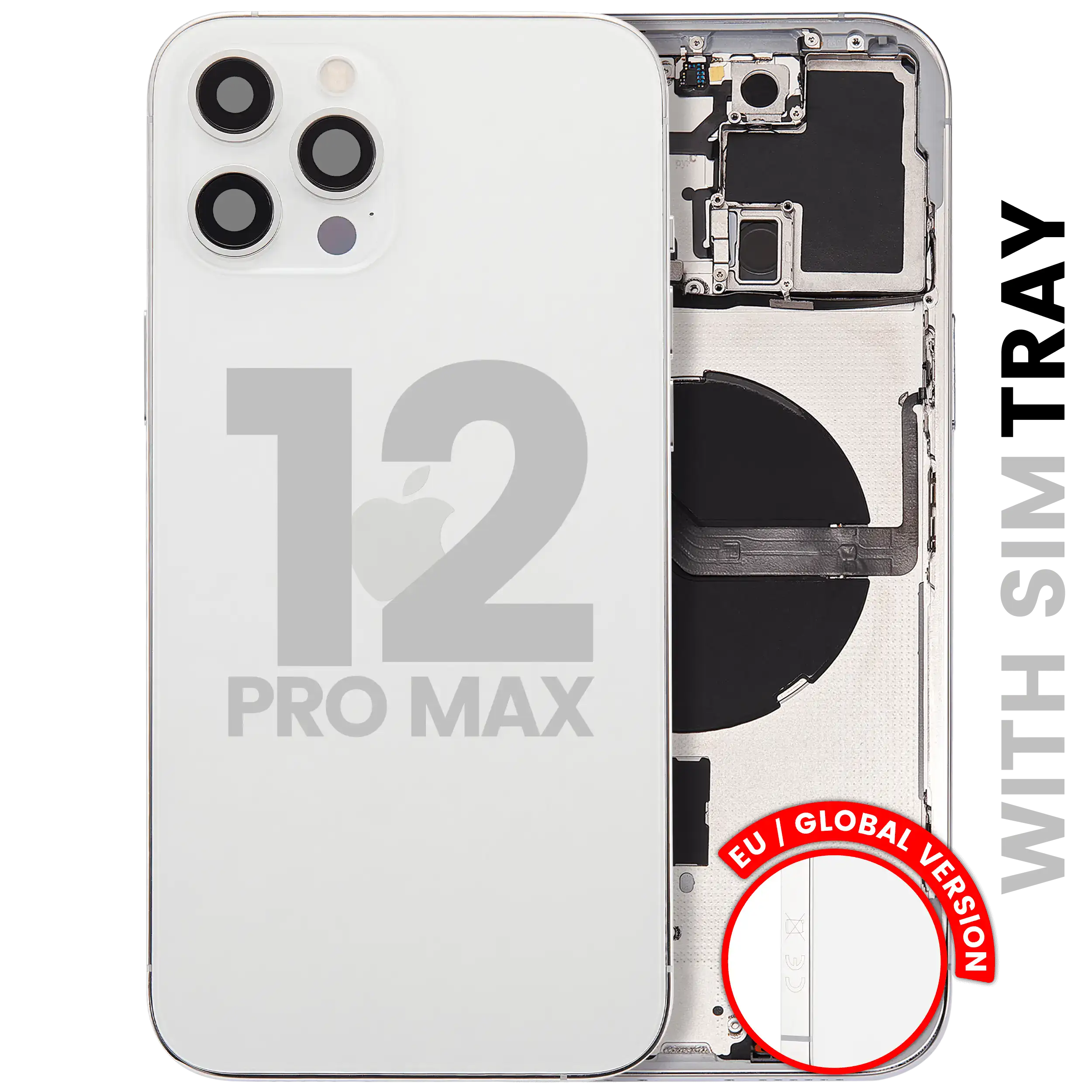 Backcover/Rahmen mit Small Parts für iPhone 12 Pro Max (EU / Global Version) (gebrauchter OEM-Ausbau, Qualität A) (Silber)