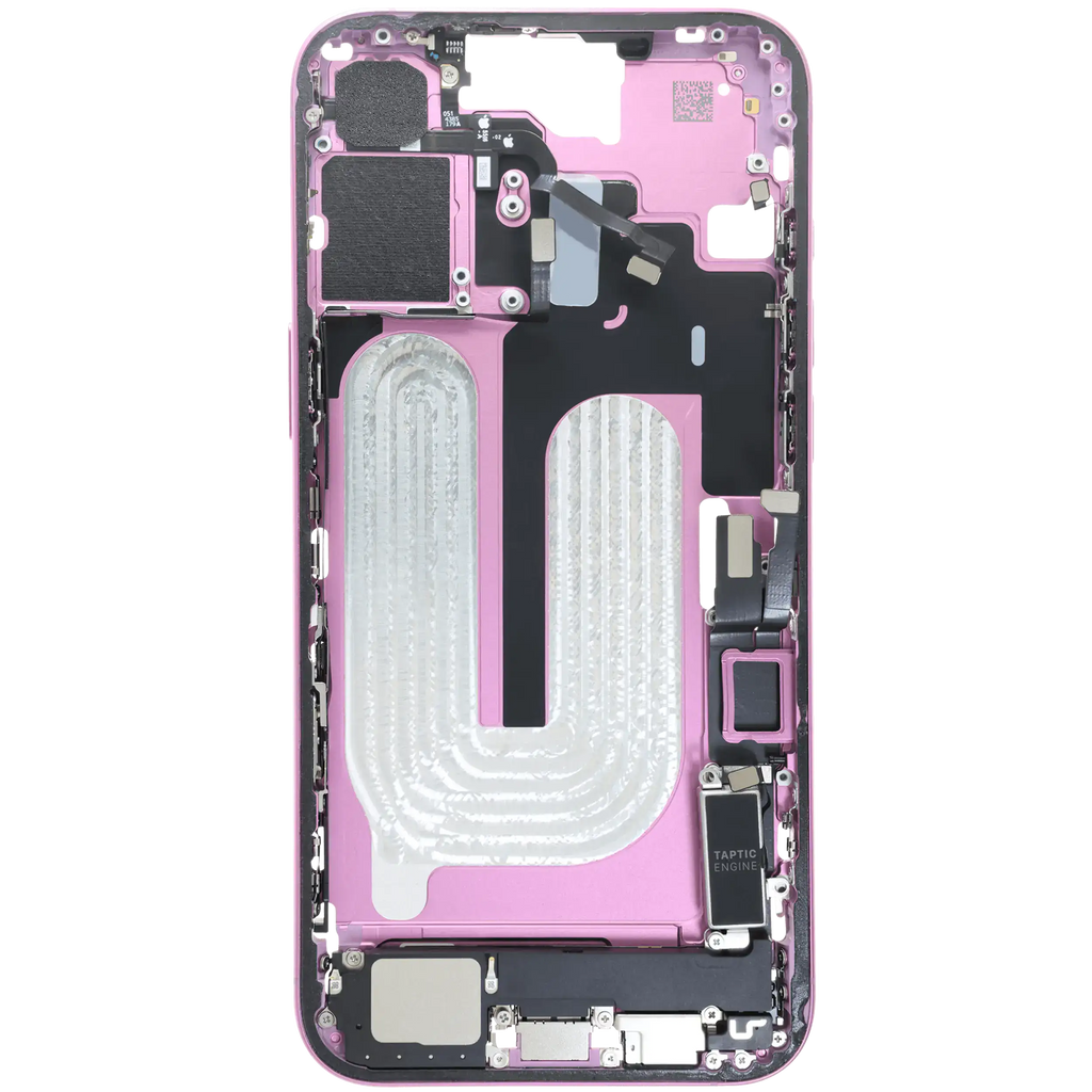 Midframe/Rahmen mit Ladebuchse Flex & Small Parts für iPhone 16 Plus (EU / Global Version) (gebrauchter OEM-Ausbau, Qualität C) (Pink)
