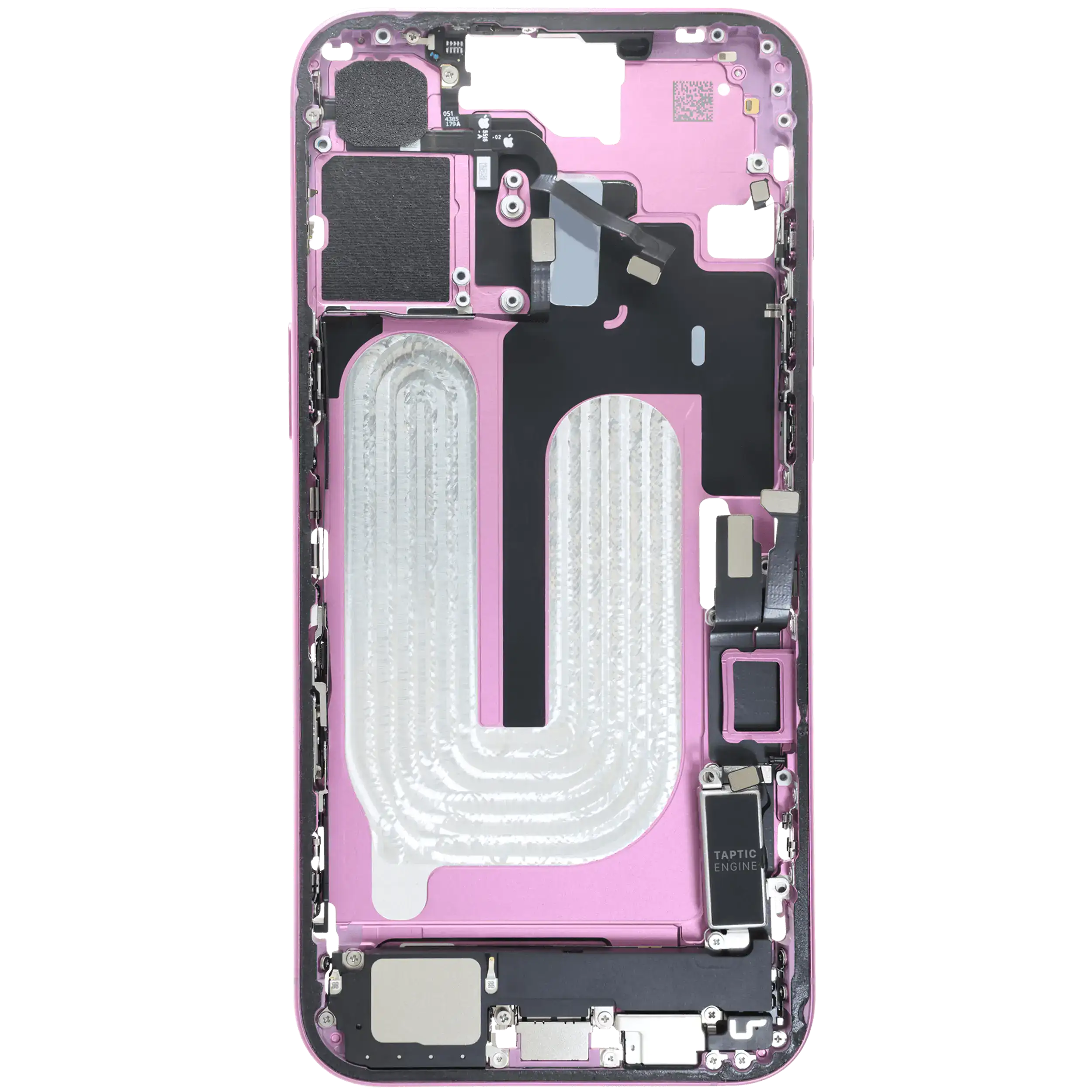Midframe/Rahmen mit Ladebuchse Flex & Small Parts für iPhone 16 Plus (EU / Global Version) (gebrauchter OEM-Ausbau, Qualität C) (Pink)