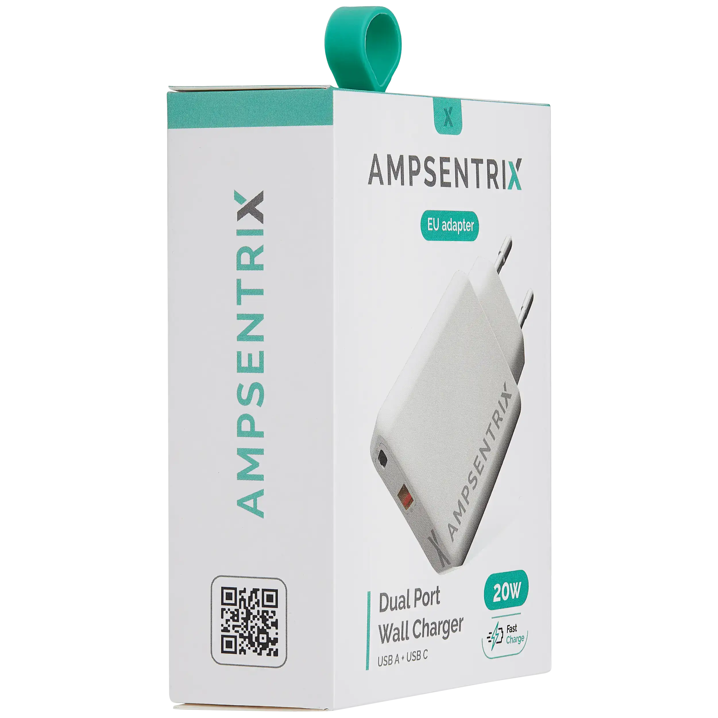 AmpSentrix 2-Port 20W USB Type C and USB Type A Wall Adapter (220V Euro)