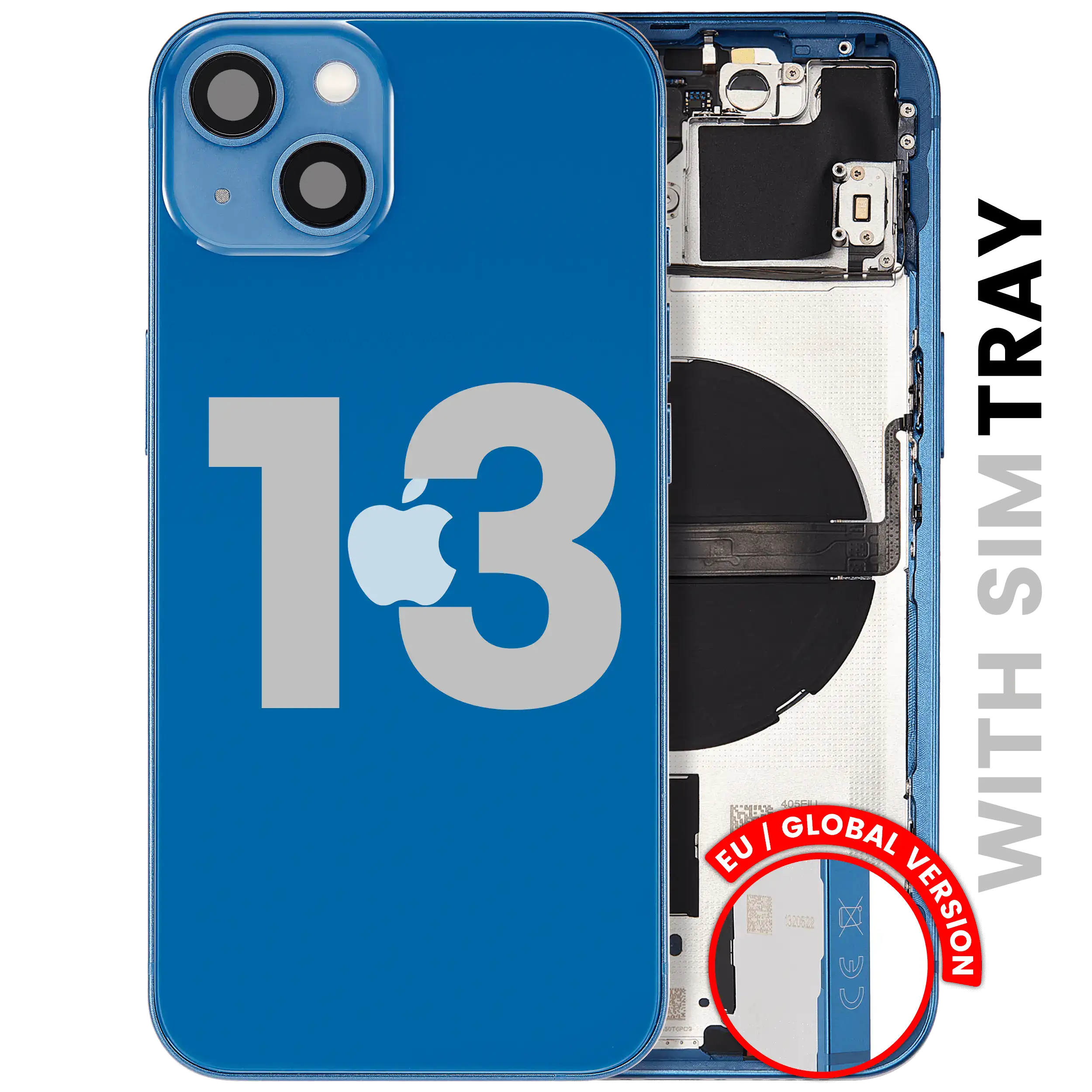 Backcover/Rahmen mit Small Parts für iPhone 13 (EU / Global Version) (gebrauchter OEM-Ausbau, Qualität C) (Blau)