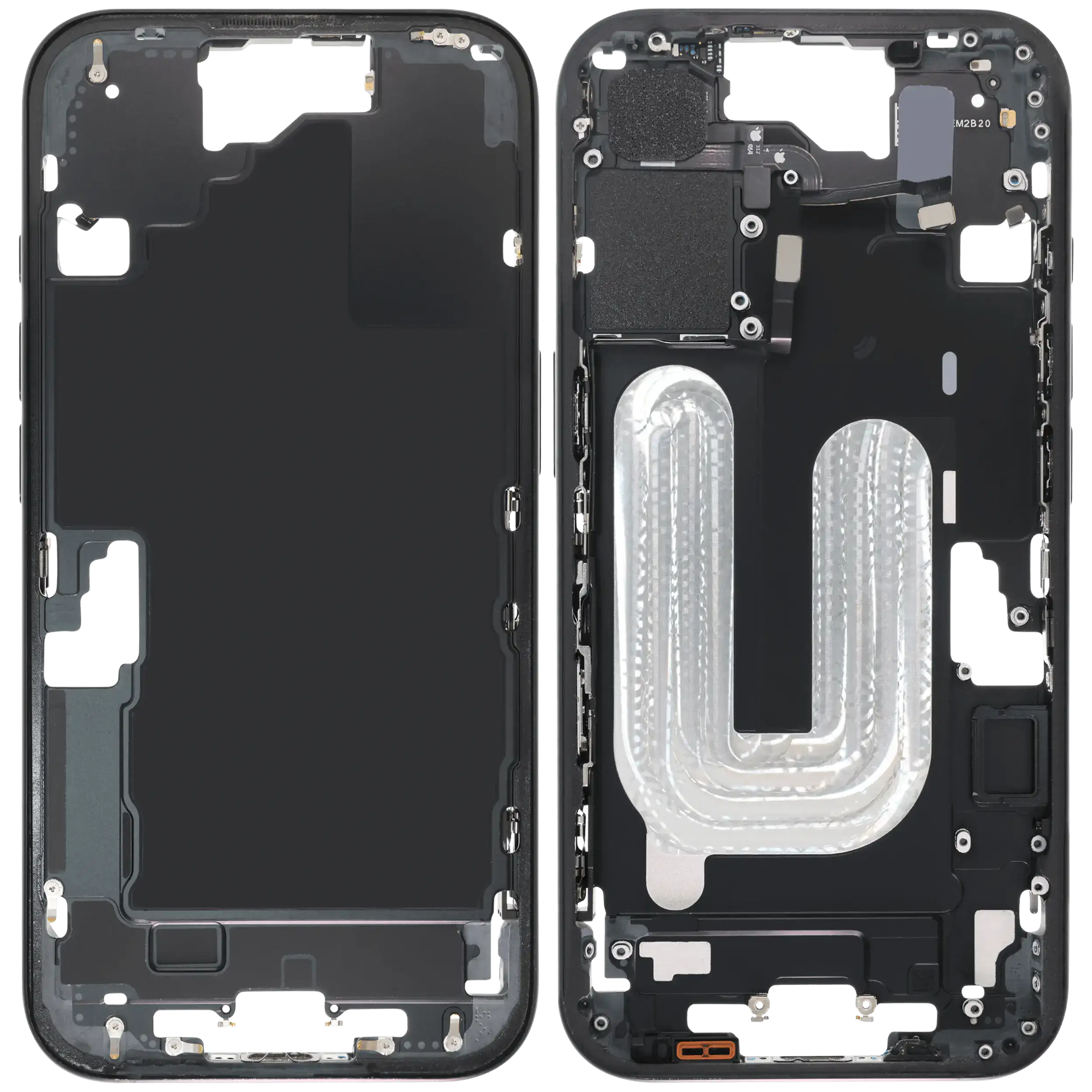 Midframe/Rahmen mit Small Parts für iPhone 16 (EU / Global Version) (gebrauchter OEM-Ausbau, Qualität C) (Schwarz)
