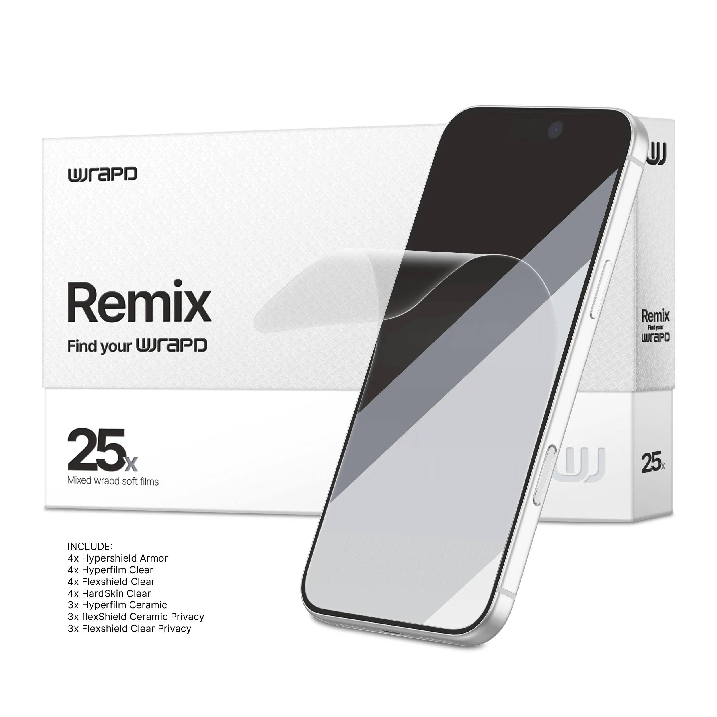Wrapd Remix - Assorted Display Protector Film (FlexShield + HardSkin + HyperFilm + HyperShield) (25 Pack)
