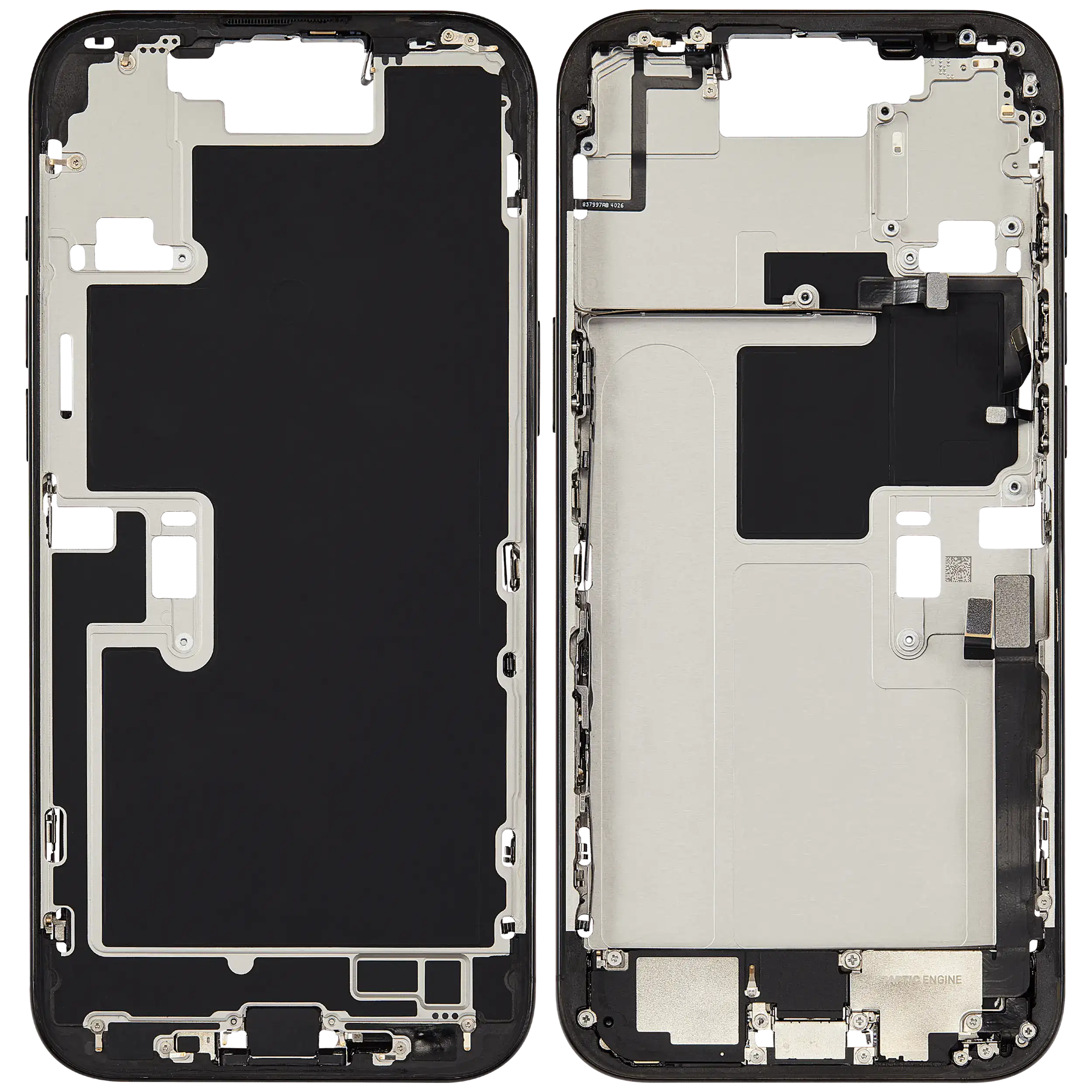 Midframe/Rahmen mit Ladebuchse Flex & Small Parts für iPhone 16 Pro Max (EU / Global Version) (gebrauchter OEM-Ausbau, Qualität C) (Schwarz Titanium)
