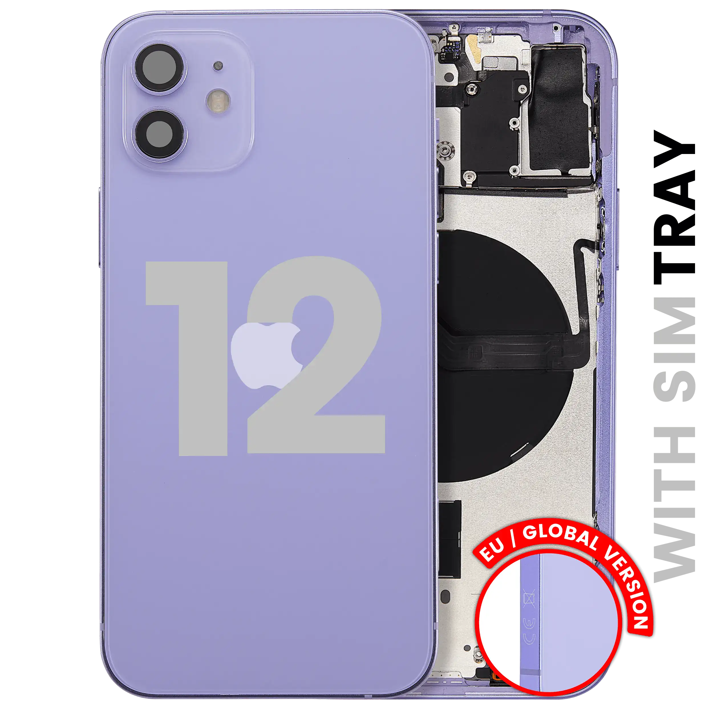Backcover/Rahmen mit Small Parts für iPhone 12 (EU / Global Version) (gebrauchter OEM-Ausbau, Qualität A) (Lila)