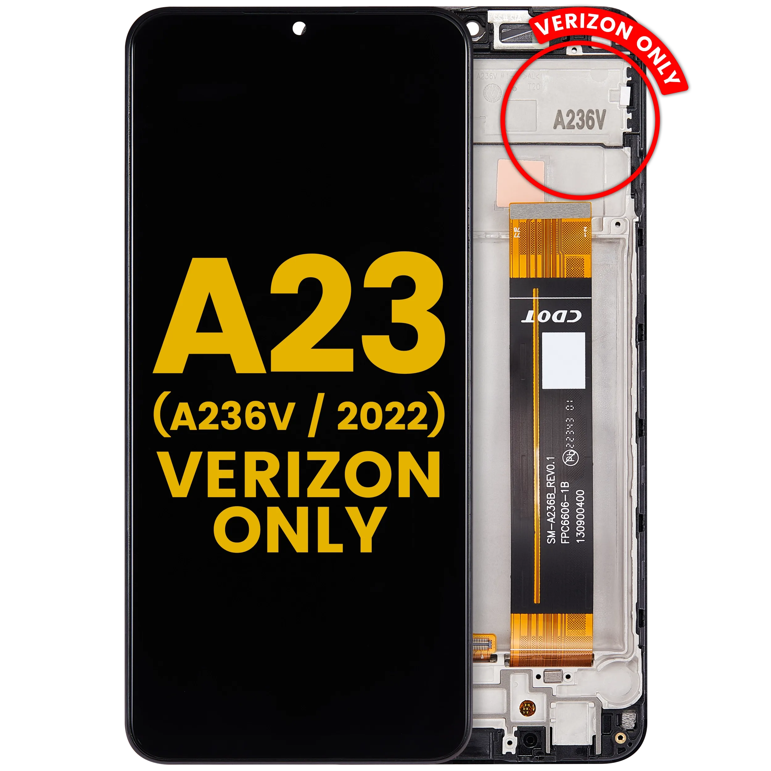 LCD-Display mit Rahmen für Samsung Galaxy A23 5G (A236V / 2022) (Verizon V Version) (gebrauchter OEM-Ausbau, Qualität B) (Alle Farben)
