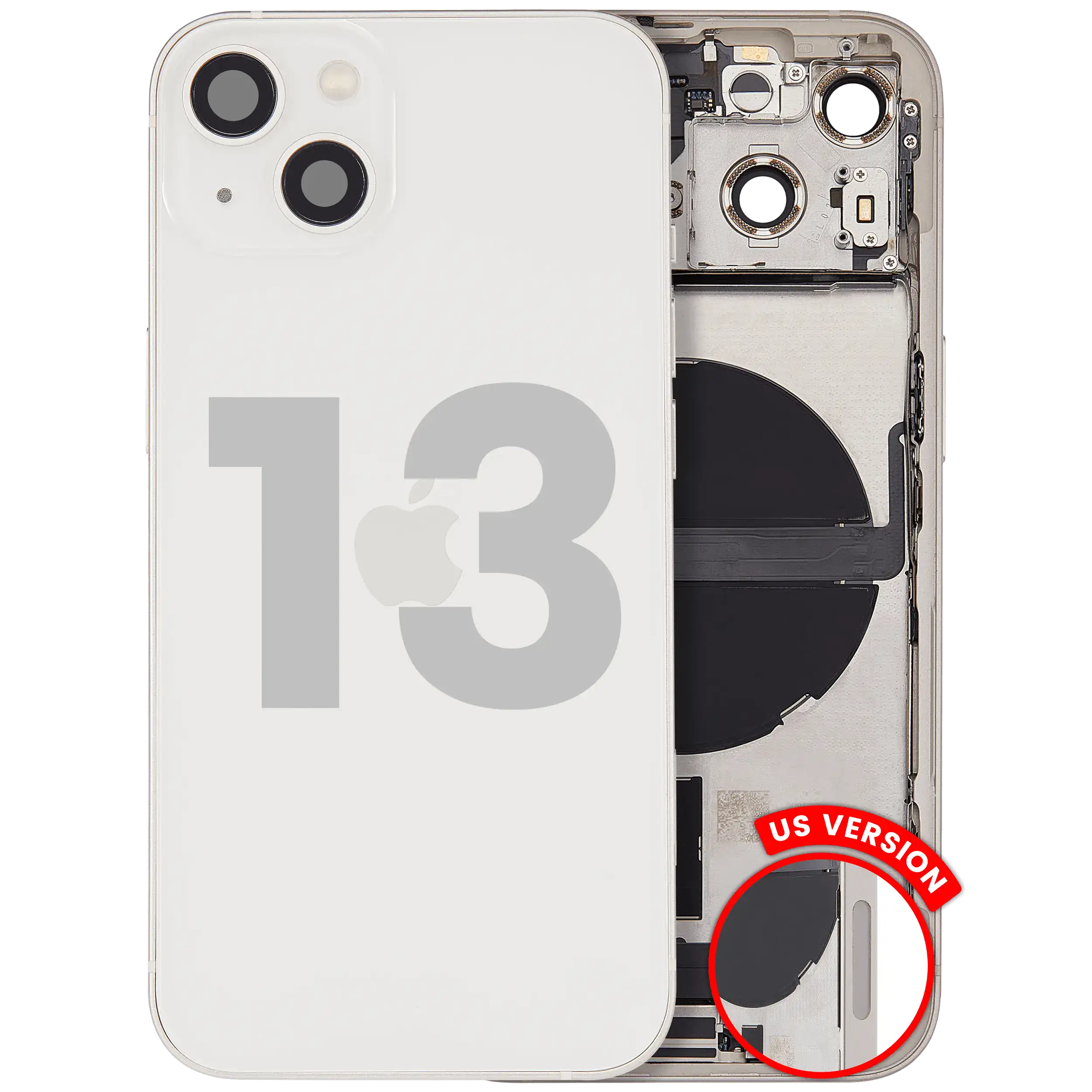 Backcover/Rahmen mit Ladebuchse Flex & Small Parts für iPhone 13 (US-Version) (gebrauchter OEM-Ausbau, Qualität A) (Starlight)