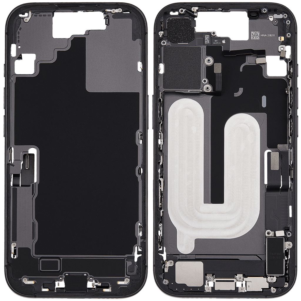 Midframe/Rahmen mit Ladebuchse Flex & Small Parts für iPhone 17 (EU / Global Version) (gebrauchter OEM-Ausbau, Qualität C) (Schwarz)