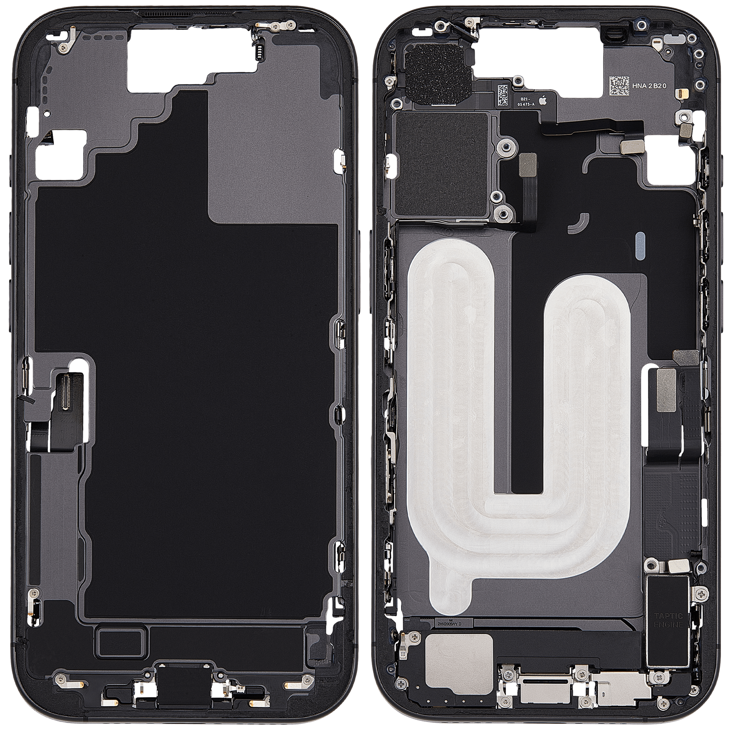 Midframe/Rahmen mit Ladebuchse Flex & Small Parts für iPhone 17 (EU / Global Version) (gebrauchter OEM-Ausbau, Qualität C) (Schwarz)