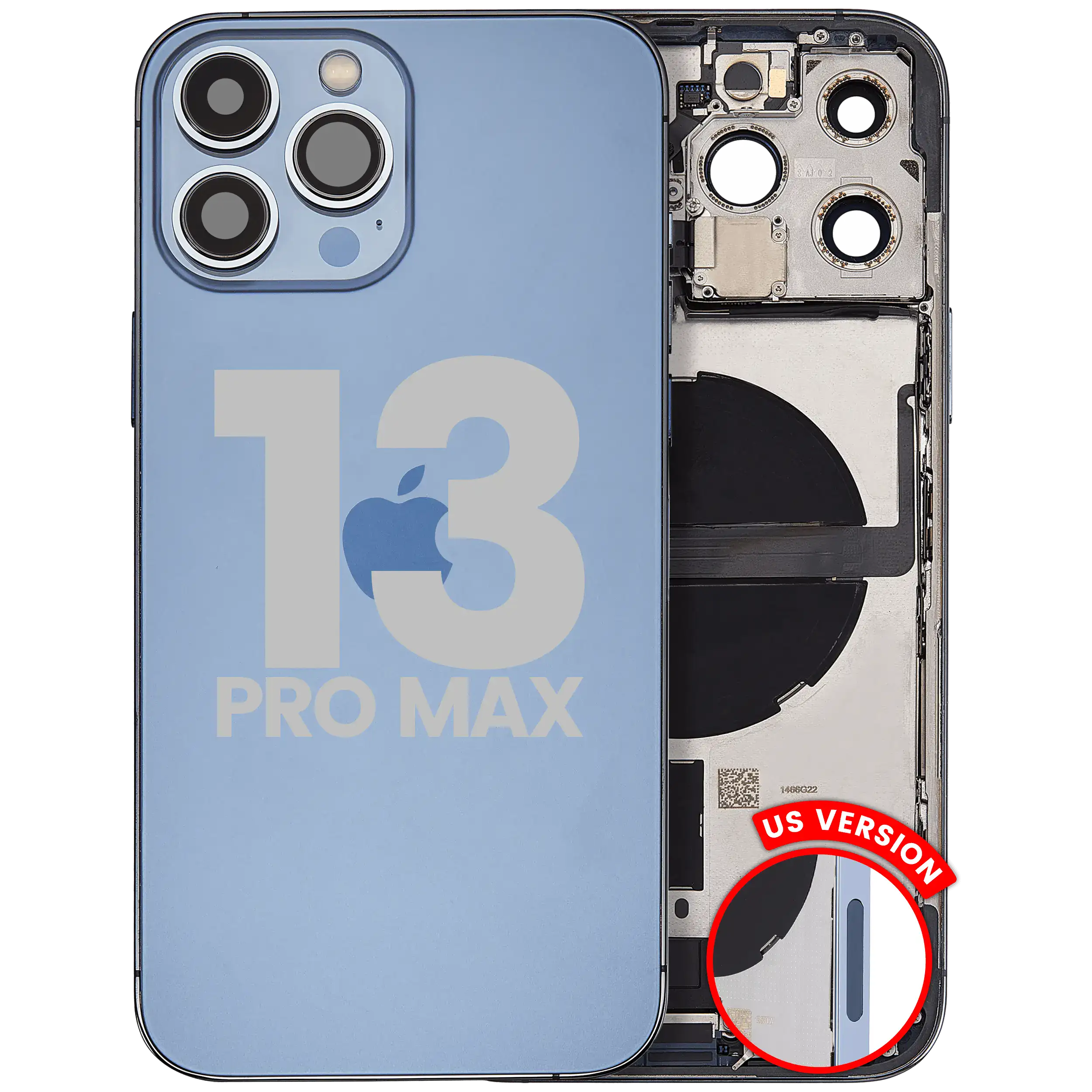 Backcover/Rahmen mit Ladebuchse Flex & Small Parts für iPhone 13 Pro Max (US-Version) (gebrauchter OEM-Ausbau, Qualität A) (Sierra Blau)