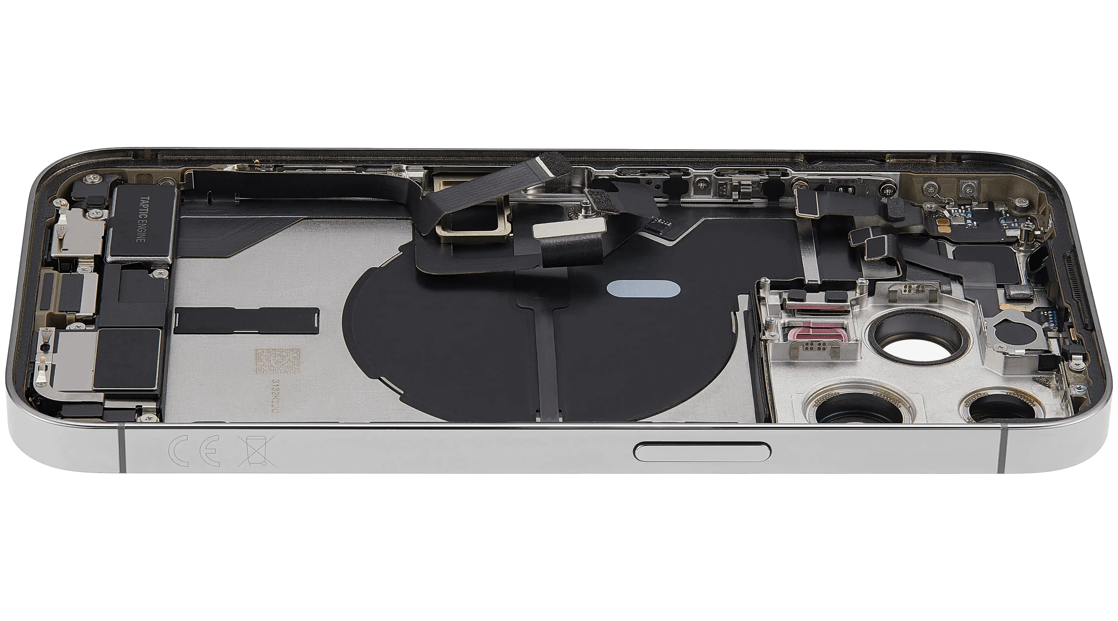 Backcover/Rahmen mit Ladebuchse Flex & Small Parts für iPhone 14 Pro (EU / Global Version) (gebrauchter OEM-Ausbau, Qualität B) (Silber)