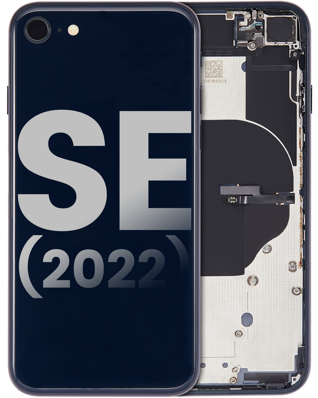 Backcover/Rahmen mit Small Components Pre-Installed für iPhone SE (2022) (gebrauchter OEM-Ausbau, Qualität C) (Midnight)